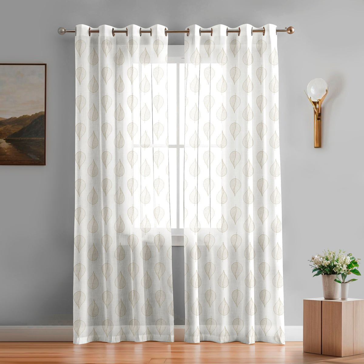 LEAF CREAM EMBROIDERED SHEER CURTAIN