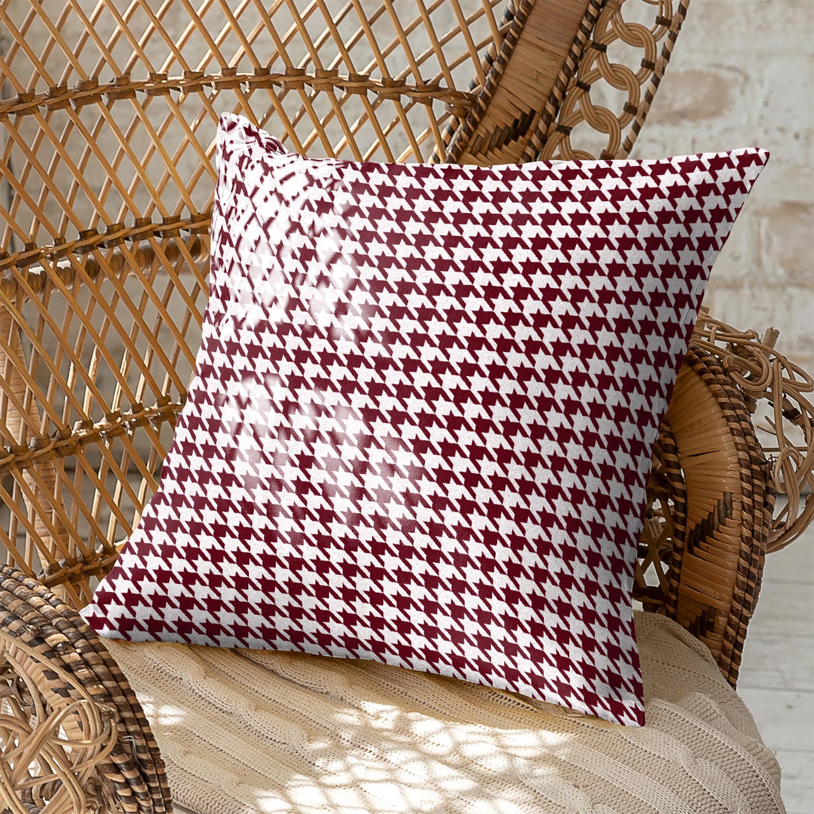 HOUNDSTOOTH MAROON DIGITAL PRINTED CUSHION COVER (Pack of 2)