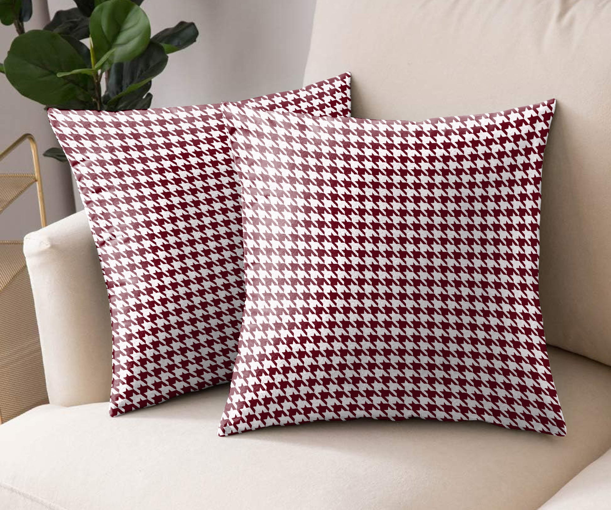 HOUNDSTOOTH MAROON (16X16 INCH) DIGITAL PRINTED CUSHION COVER