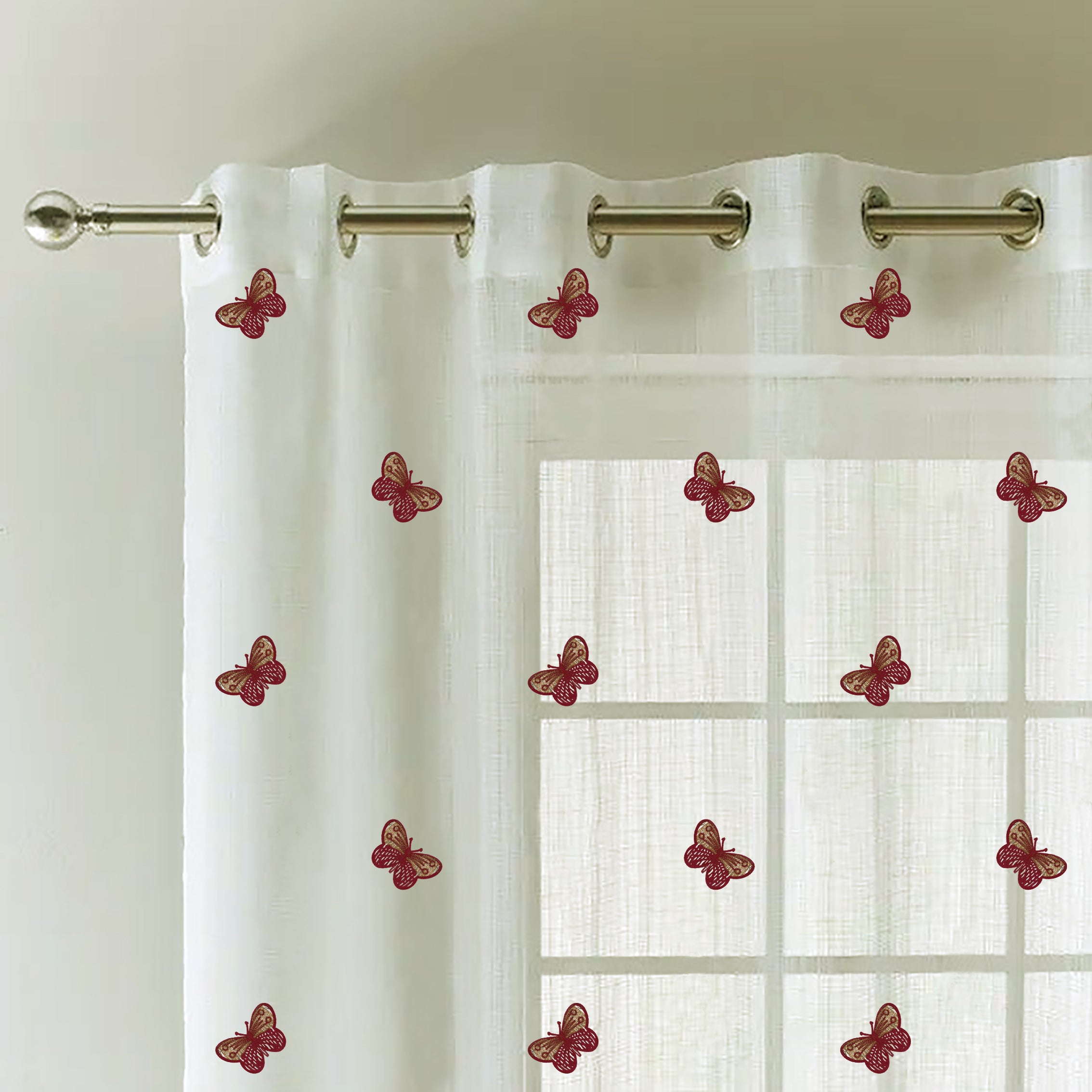 BUTTERFLY MAROON SHEER CURTAIN