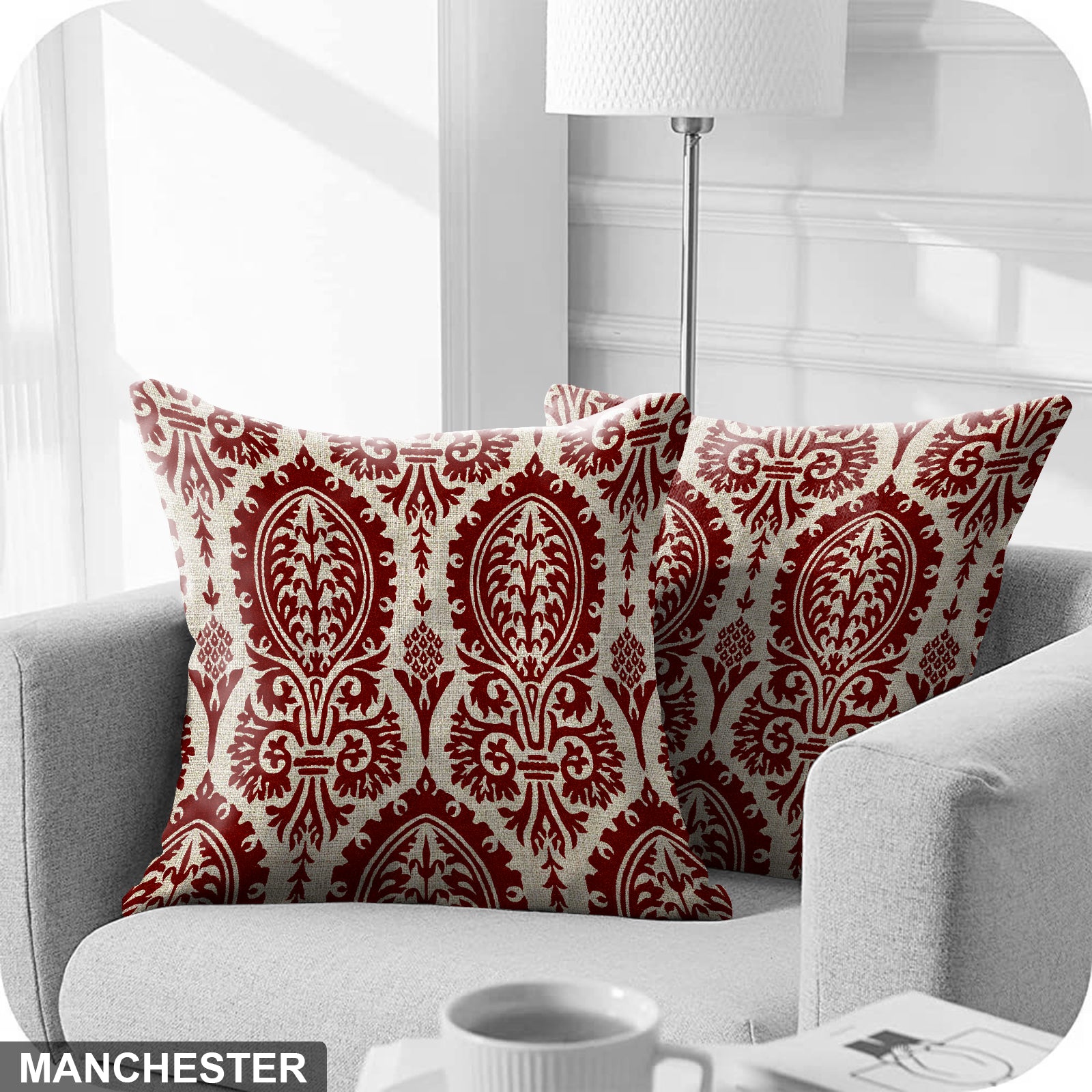 MANCHESTER MAROON DIGITAL PRINTED CUSHION COVER (Pack of 2)