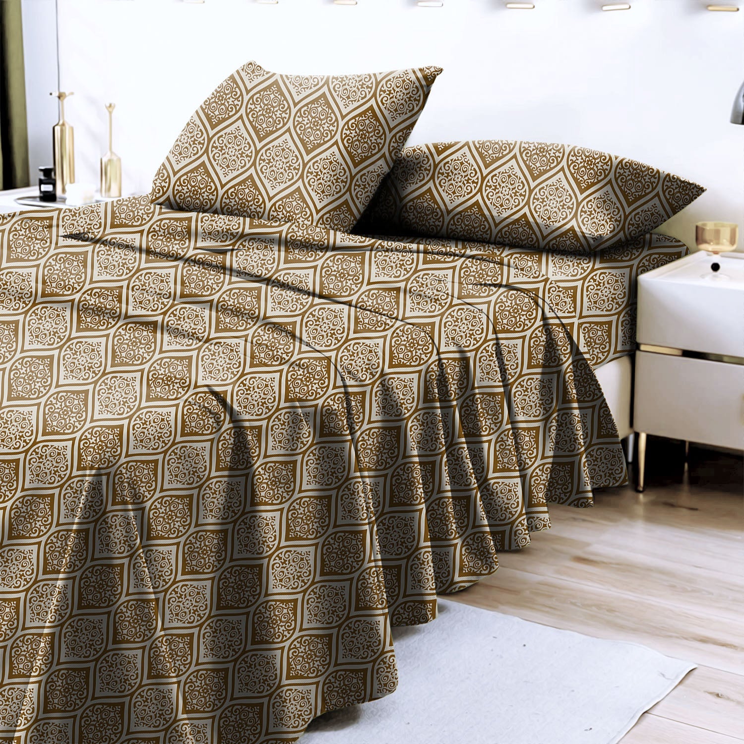 Manhattan Medium Brown  Bedcover for Double Bed with 2 Pillow Covers King Size (104" X 90")