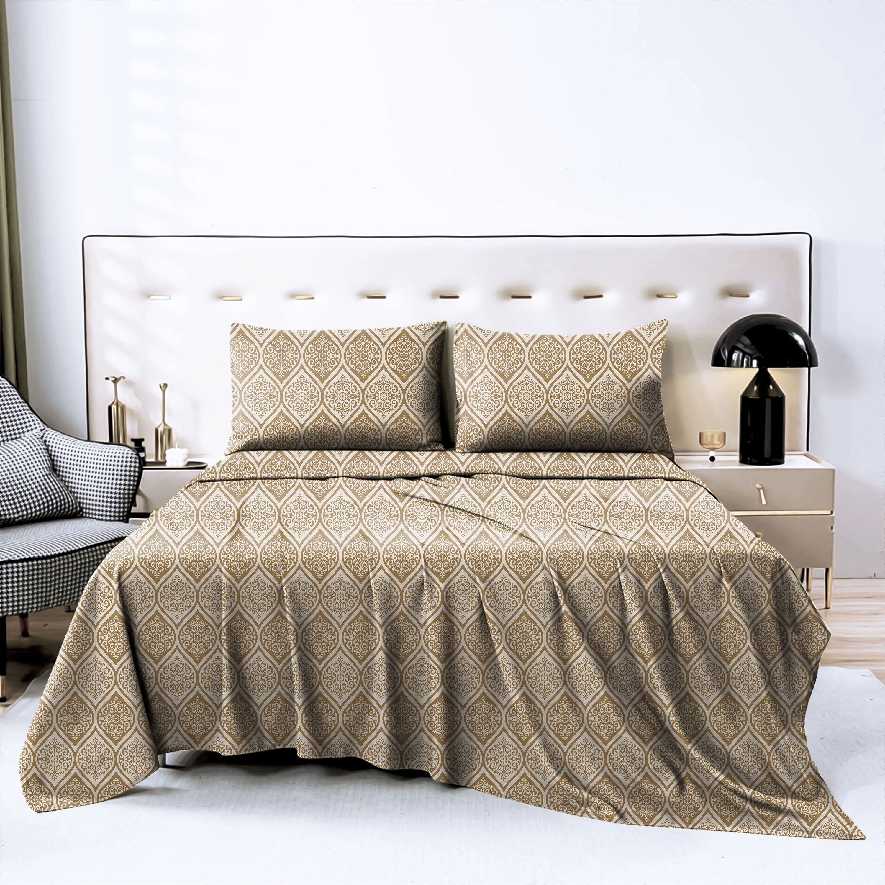 Manhattan Medium Brown  Bedcover for Double Bed with 2 Pillow Covers King Size (104" X 90")