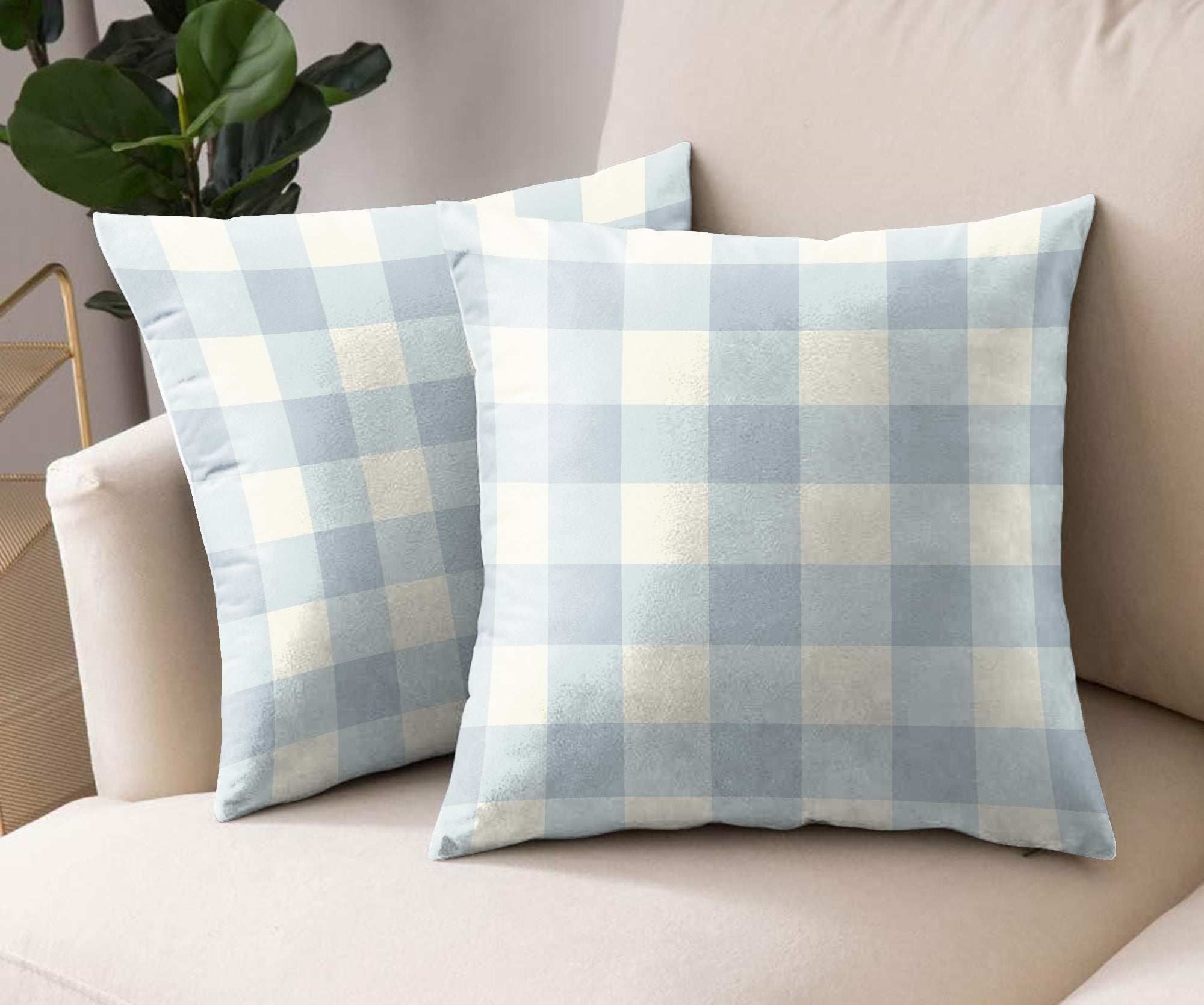 SPRING GALLERY BIG CHECK METALLIC SILVER DIGITAL PRINTED CUSHION COVER (Pack of 2)