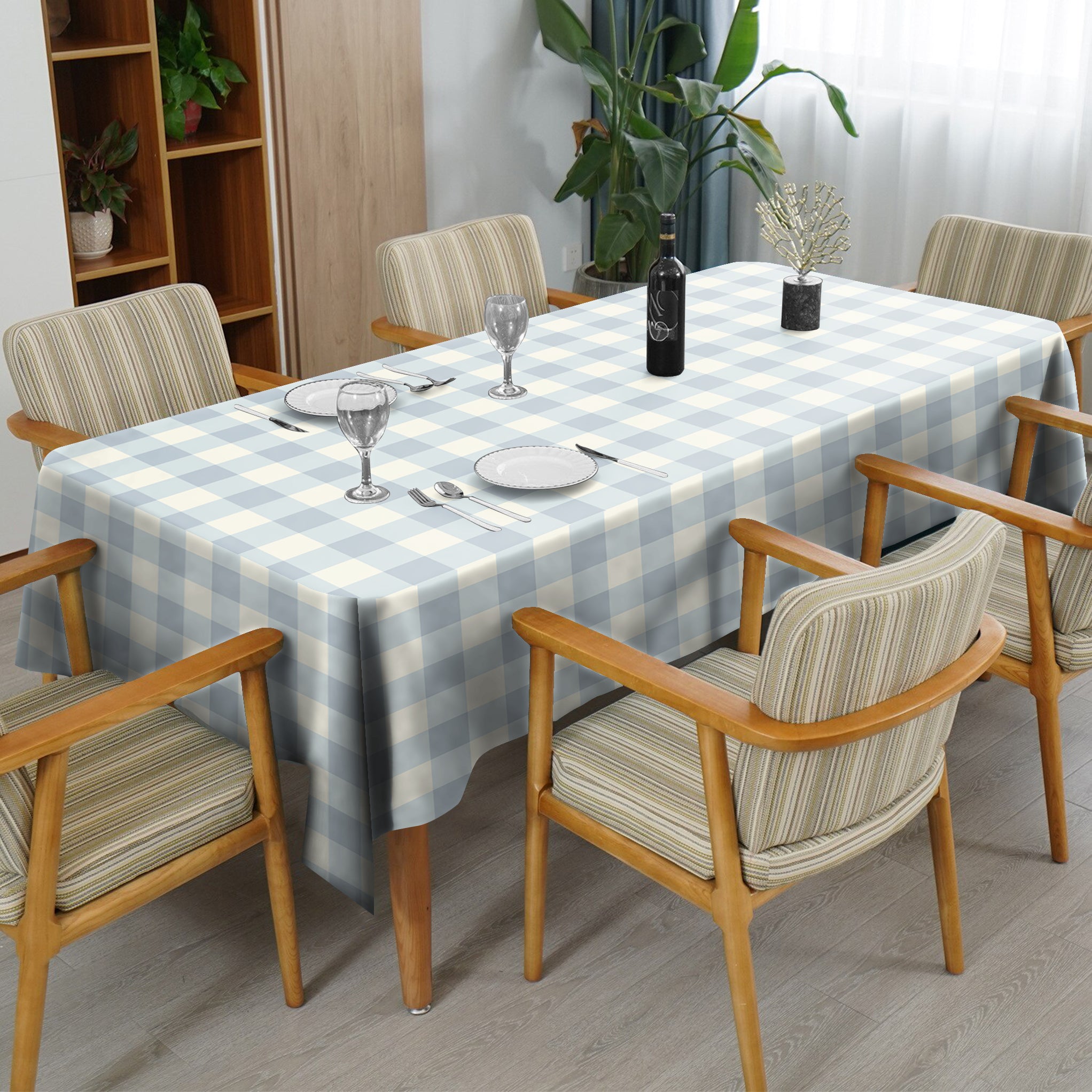 SPRING GALLERY BIG CHECK Metallic Silver 6 Seater Table Cloth