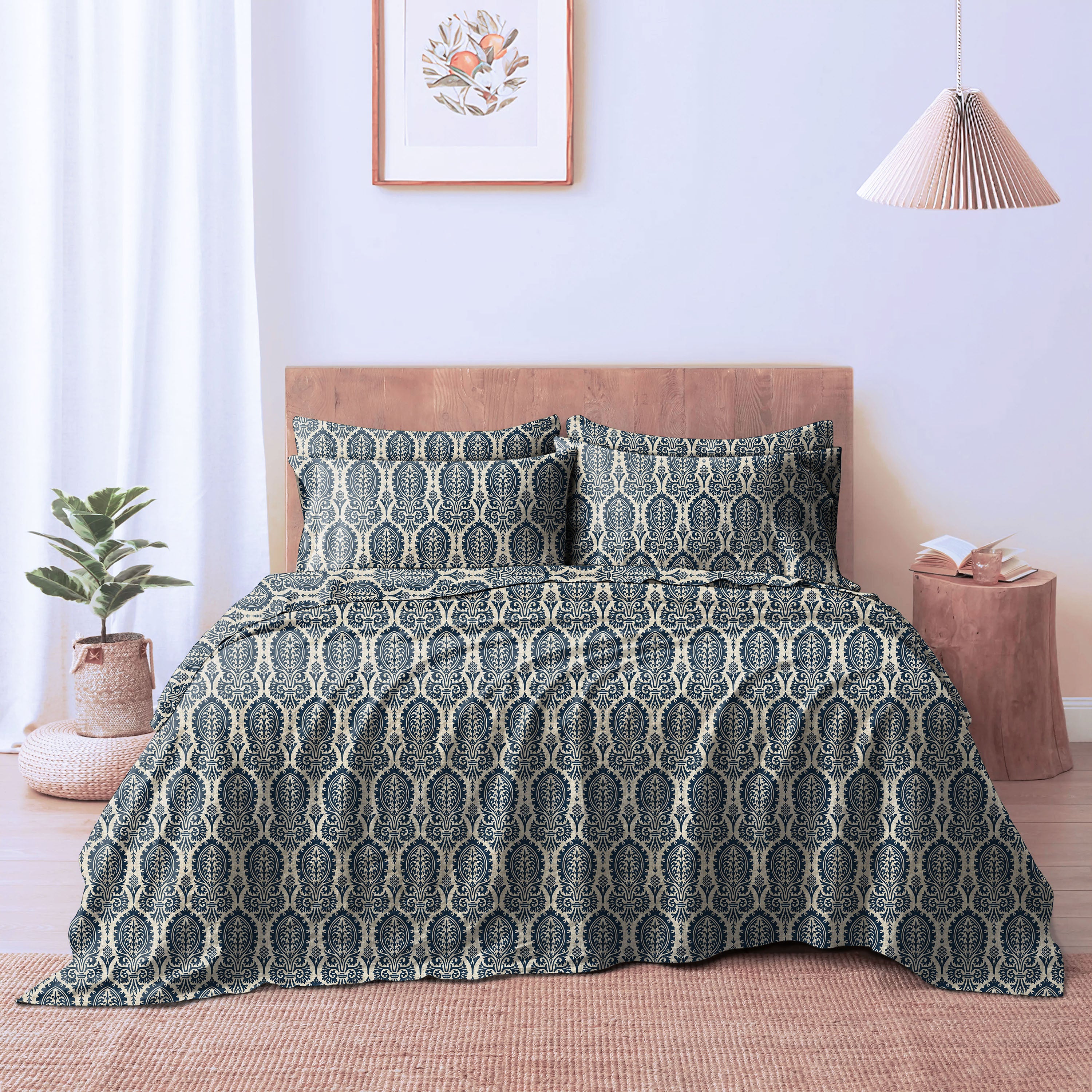 Manchester Midnight Blue Bedcover for Double Bed with 2 Pillow Covers King Size (104" X 90")