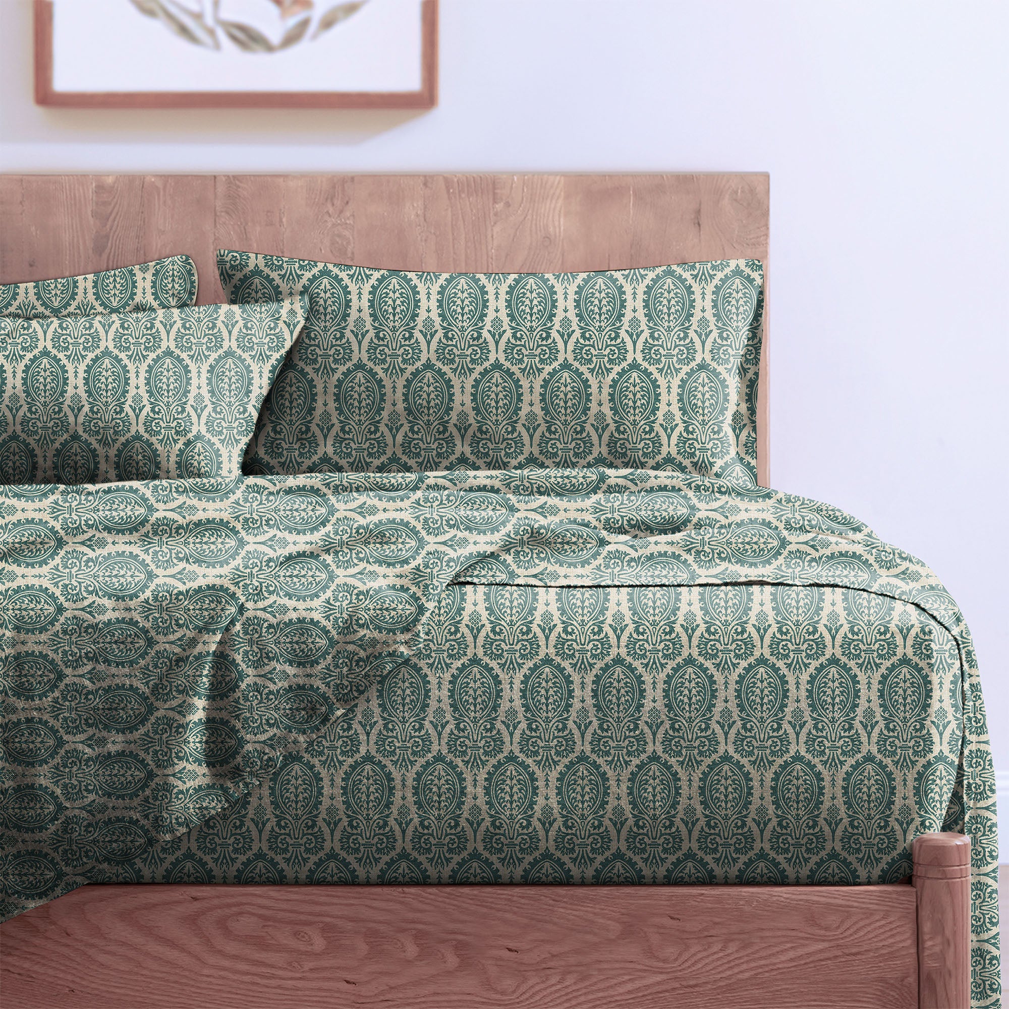 Manchester Mineral Green Bedcover for Double Bed with 2 Pillow Covers King Size (104" X 90")