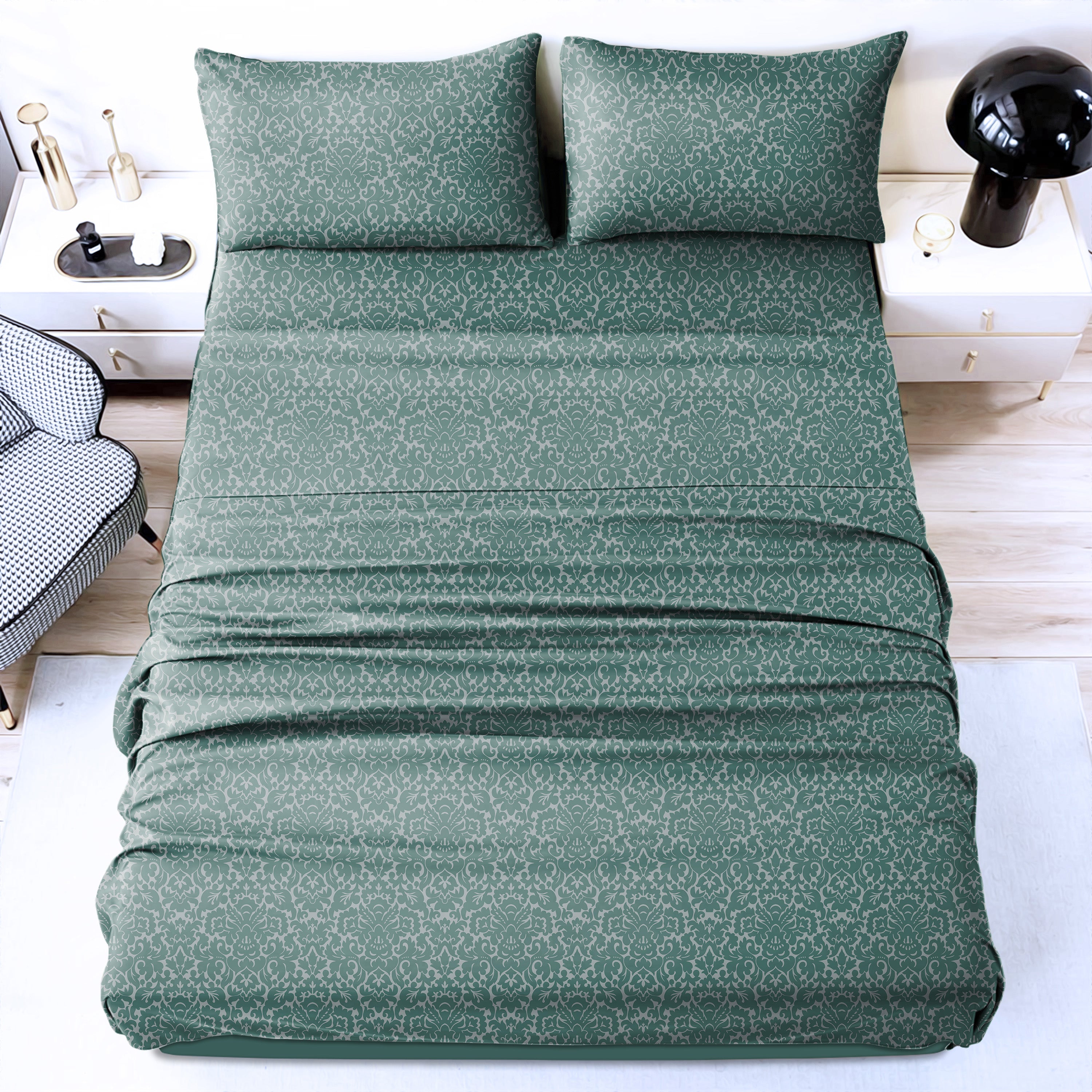 Casableu Microfiber Sydney Mineral Green Bedcover for Double Bed with 2 Pillow Covers King Size (104" X 90")