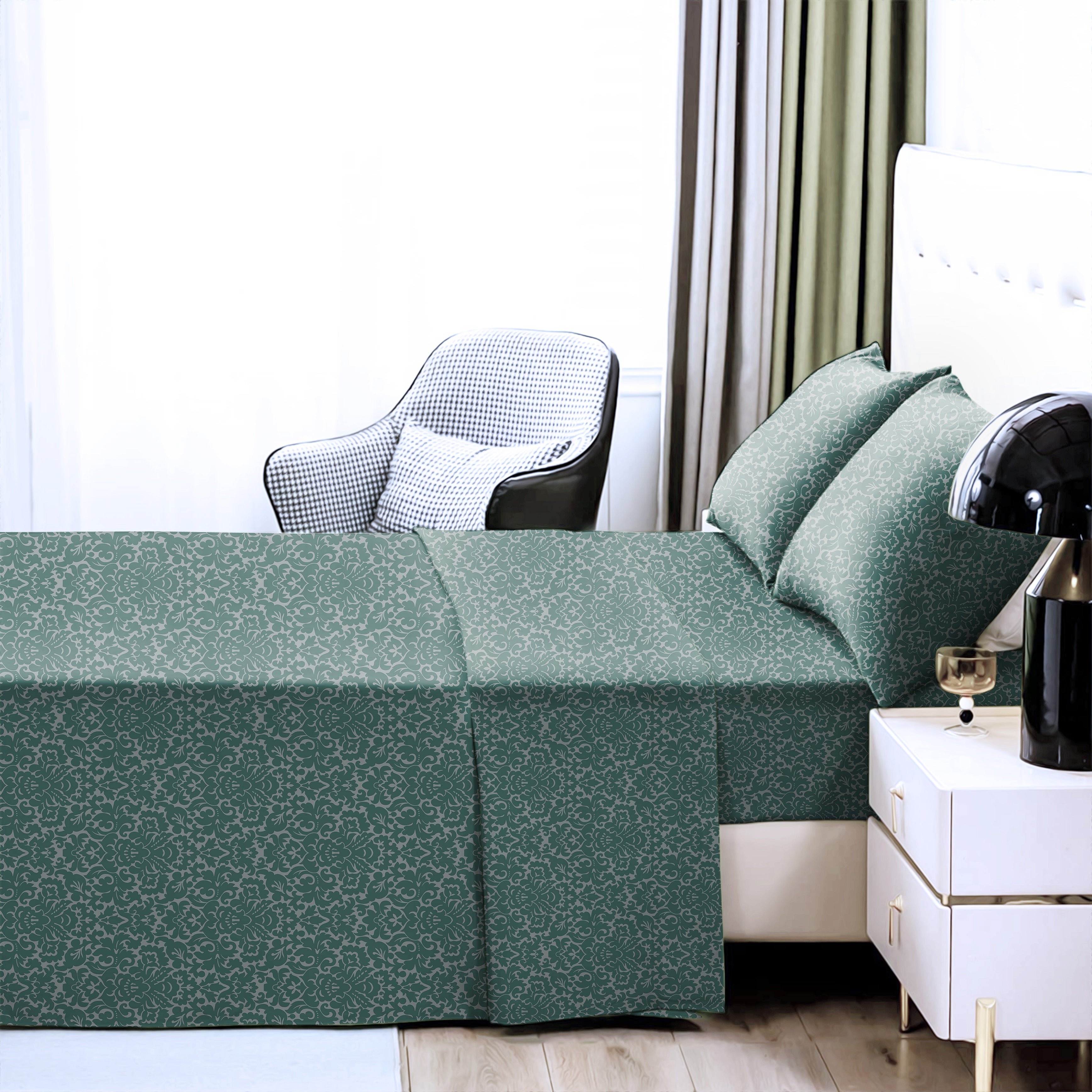 Casableu Microfiber Sydney Mineral Green Bedcover for Double Bed with 2 Pillow Covers King Size (104" X 90")