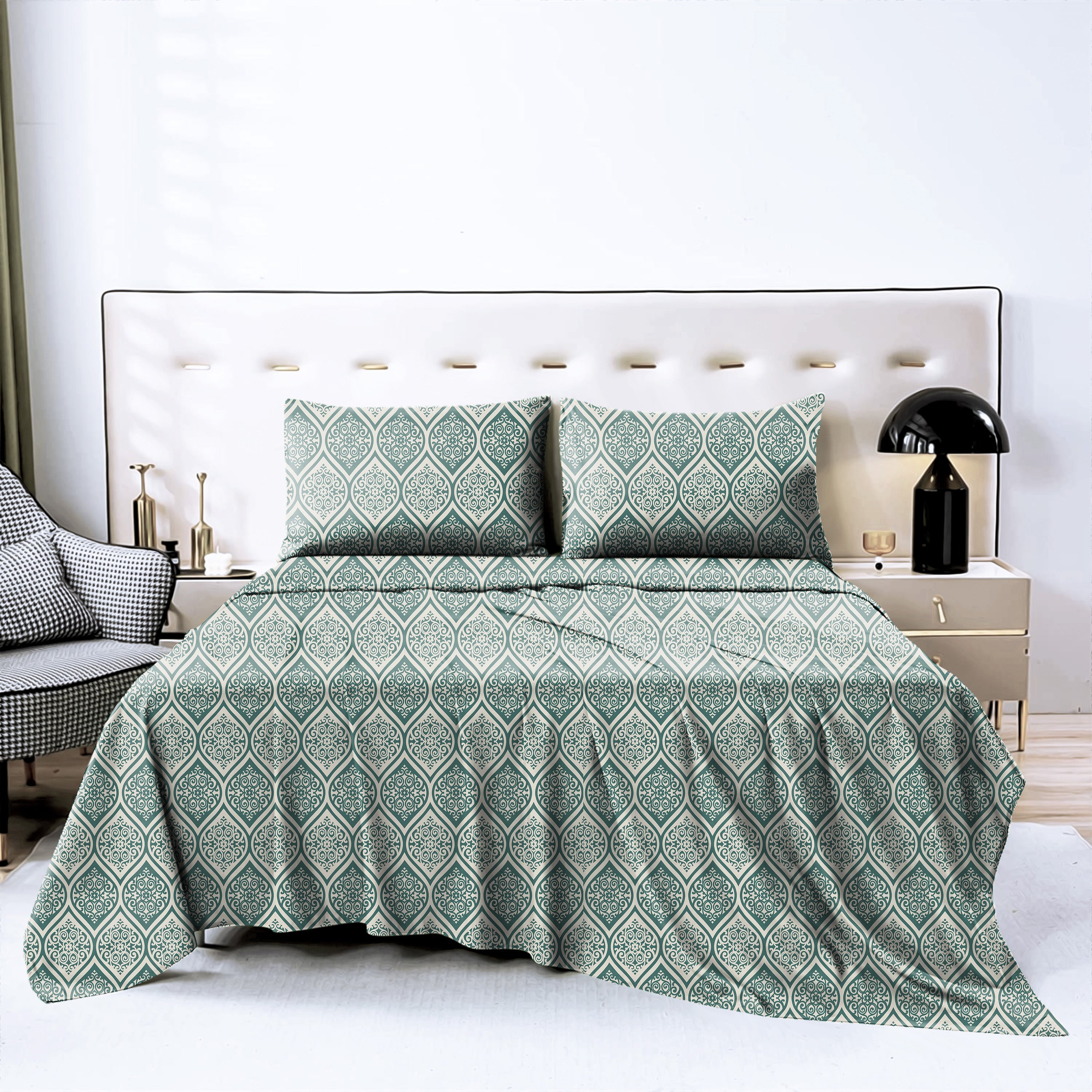 Manhattan Mineral Green Bedcover for Double Bed with 2 Pillow Covers King Size (104" X 90")