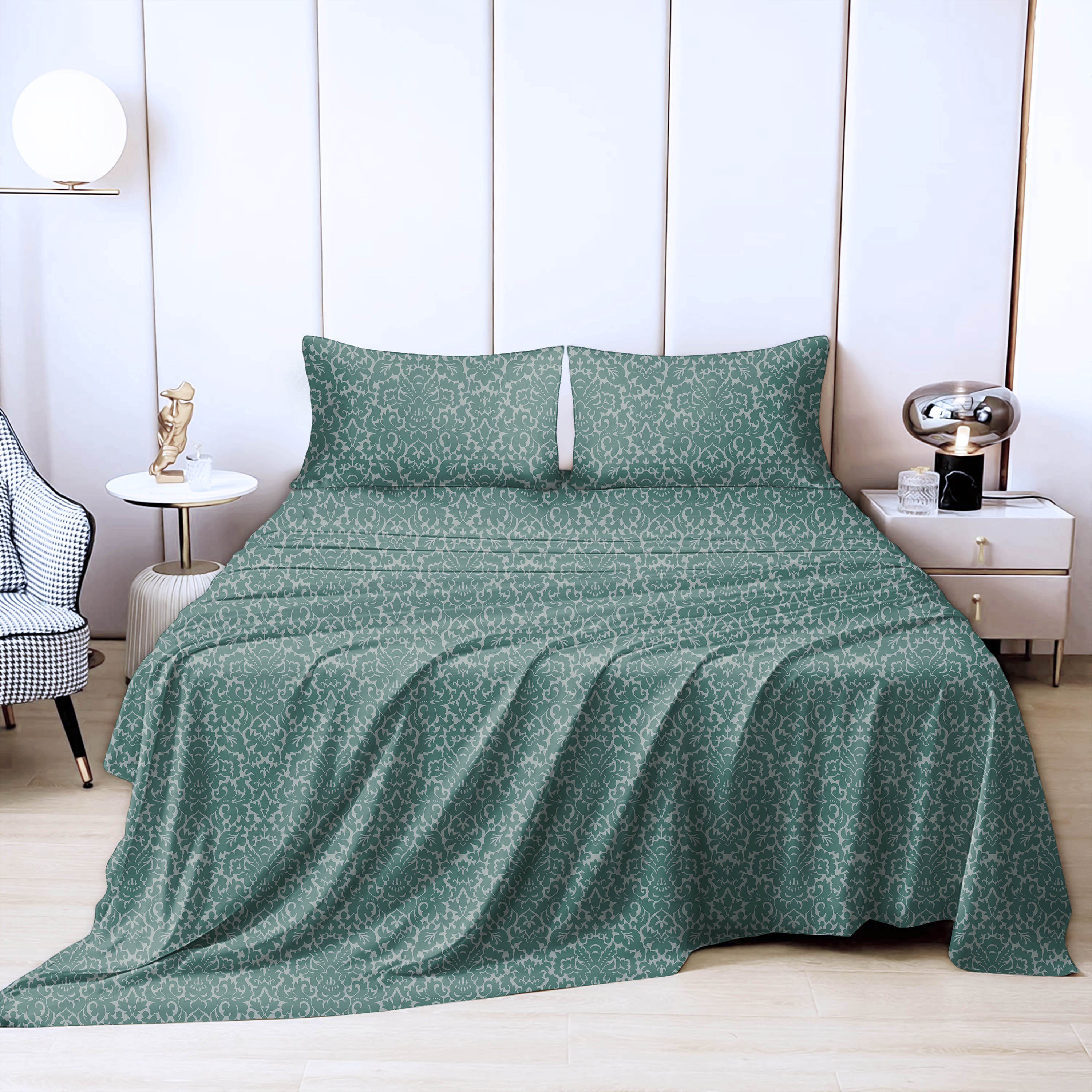 Casableu Microfiber Sydney Mineral Green Bedcover for Double Bed with 2 Pillow Covers King Size (104" X 90")