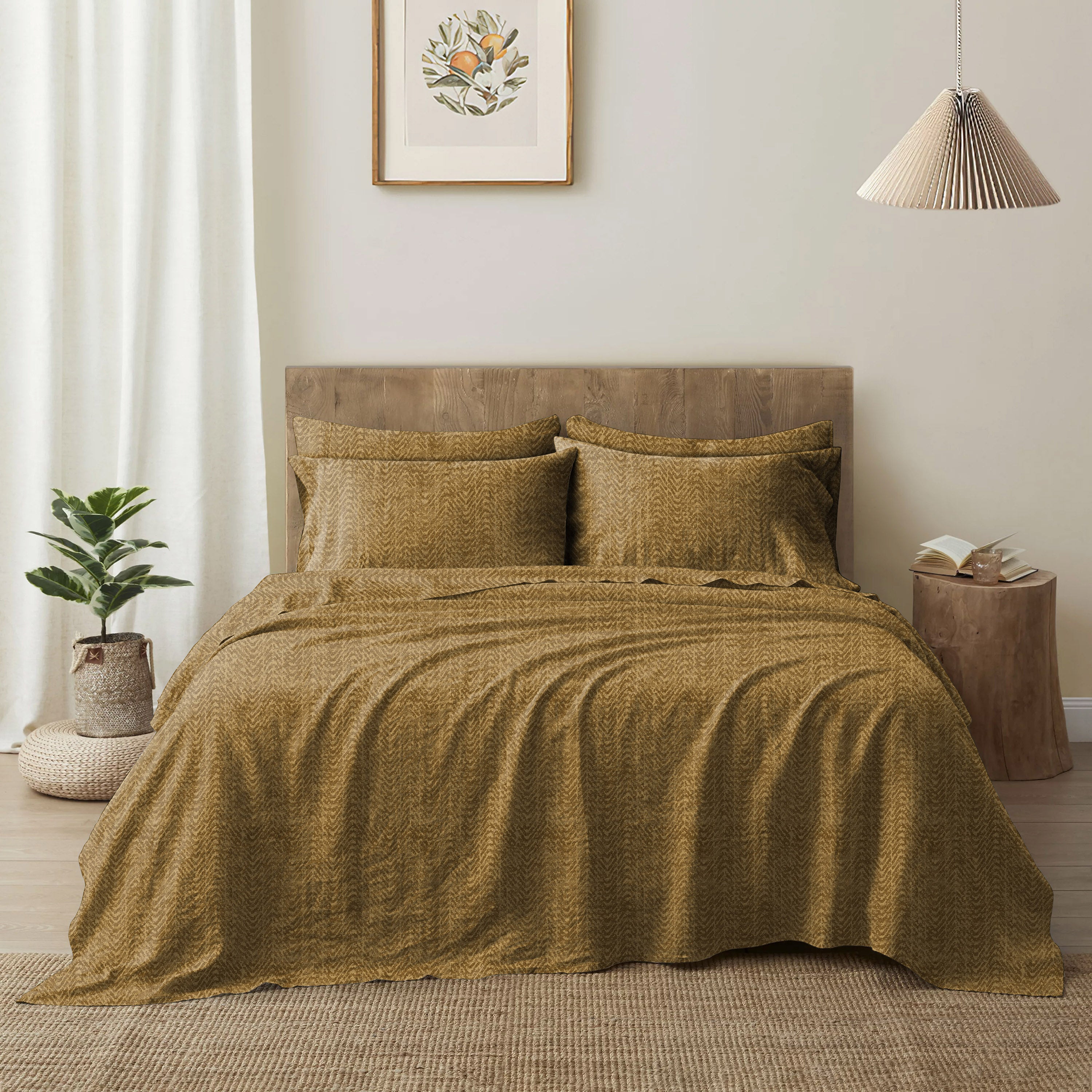 Casableu Microfiber Turin Mustard Bedcover for Double Bed with 2 Pillow Covers King Size (104" X 90")