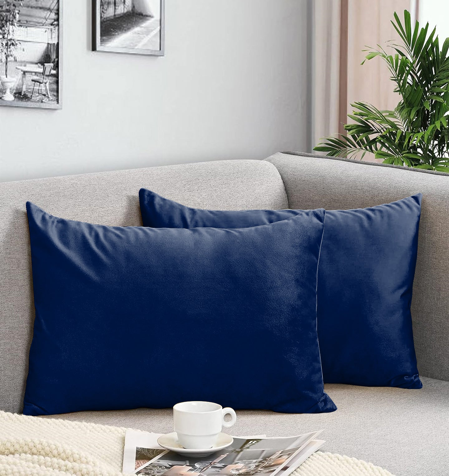 CASABLEU VELVET RECTANGULAR CUSHION COVER THROW PILLOW COVER FOR LIVING ROOM COUCH SINGLE SOFA, COLOURFUL MODERN 12 X 18 INCHES / 30 X 45 CM (COLOUR - NAVY BLUE) (Pack of 2)