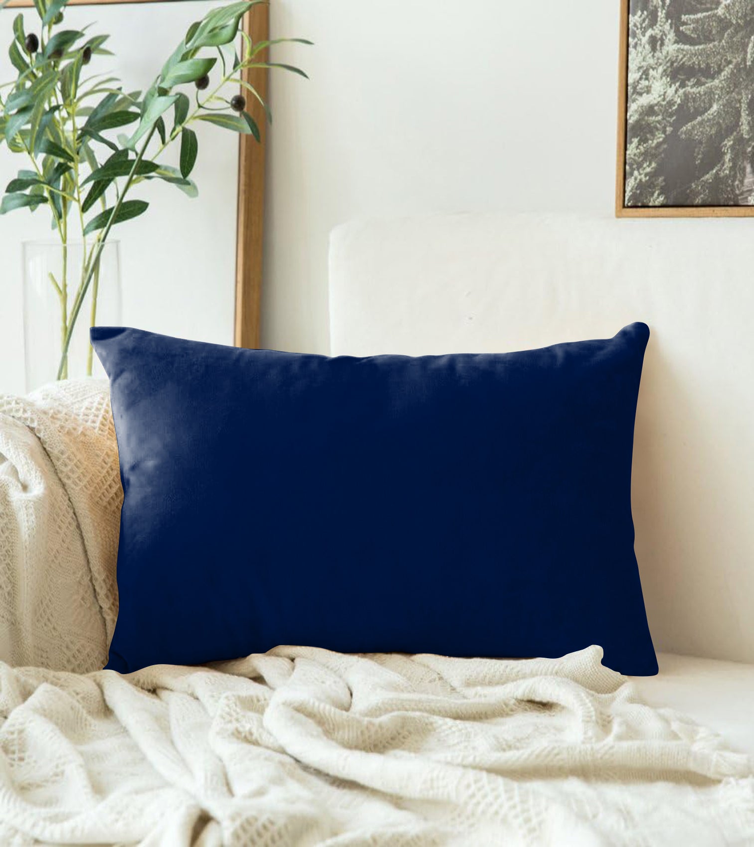CASABLEU VELVET RECTANGULAR CUSHION COVER THROW PILLOW COVER FOR LIVING ROOM COUCH SINGLE SOFA, COLOURFUL MODERN 12 X 18 INCHES / 30 X 45 CM (COLOUR - NAVY BLUE) (Pack of 2)