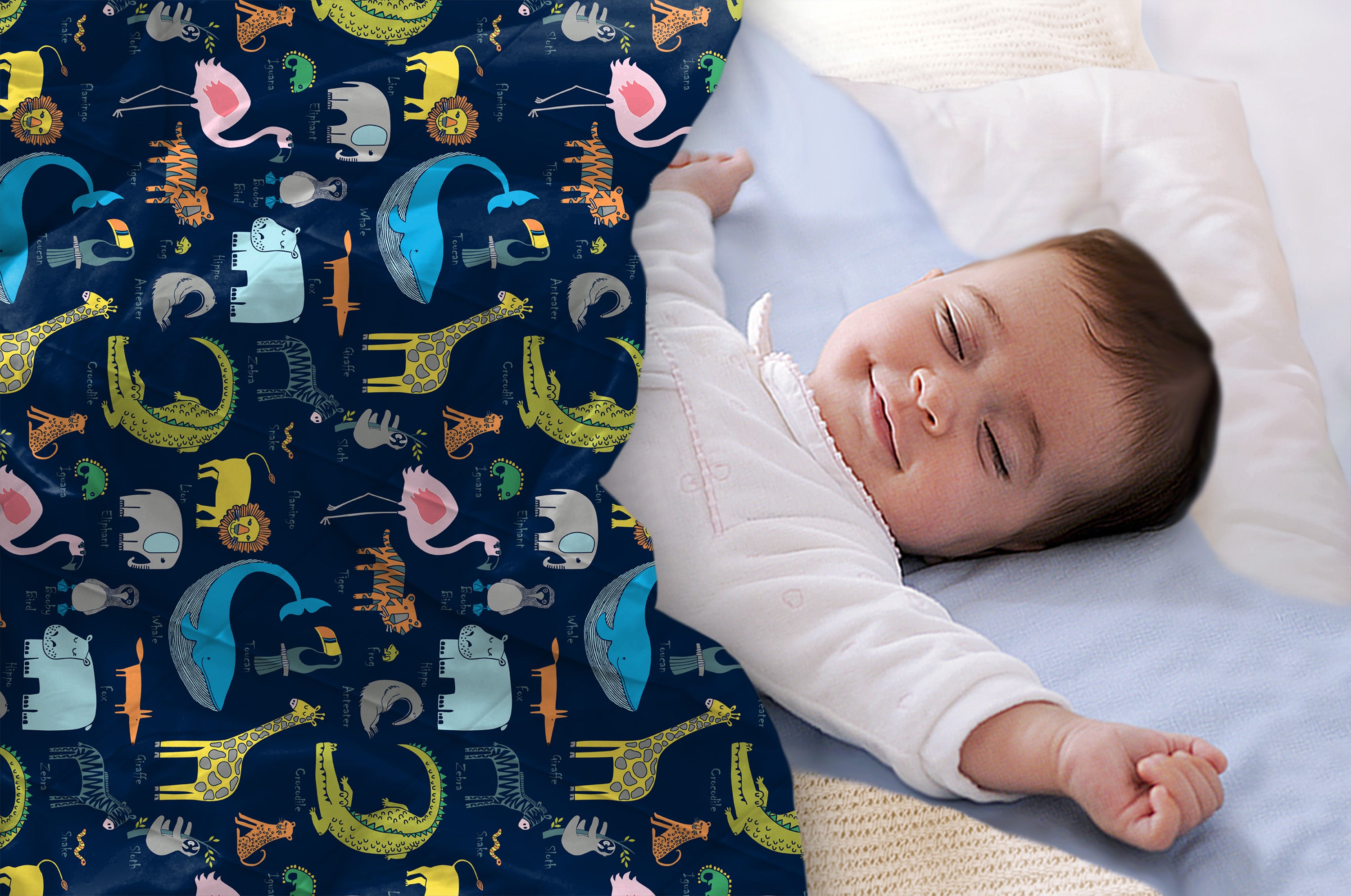Magical Animals Baby Super Soft Microfiber Reversible All Season Use Blanket (42" X 30")(0-2 Years)(Blue)