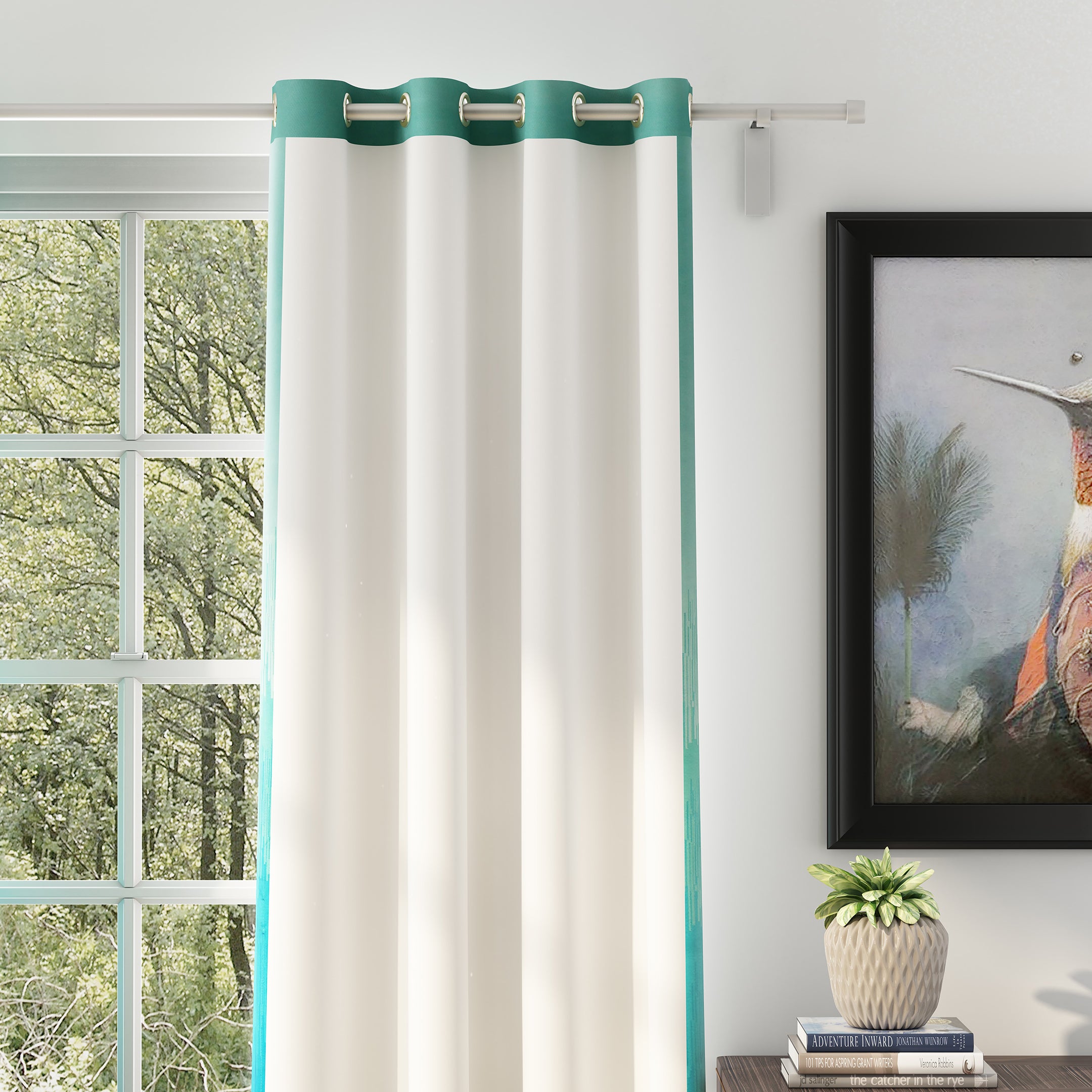 KUDO TEAL CURTAINS BLACKOUT PRINTED FOR LIVING & BEDROOMS