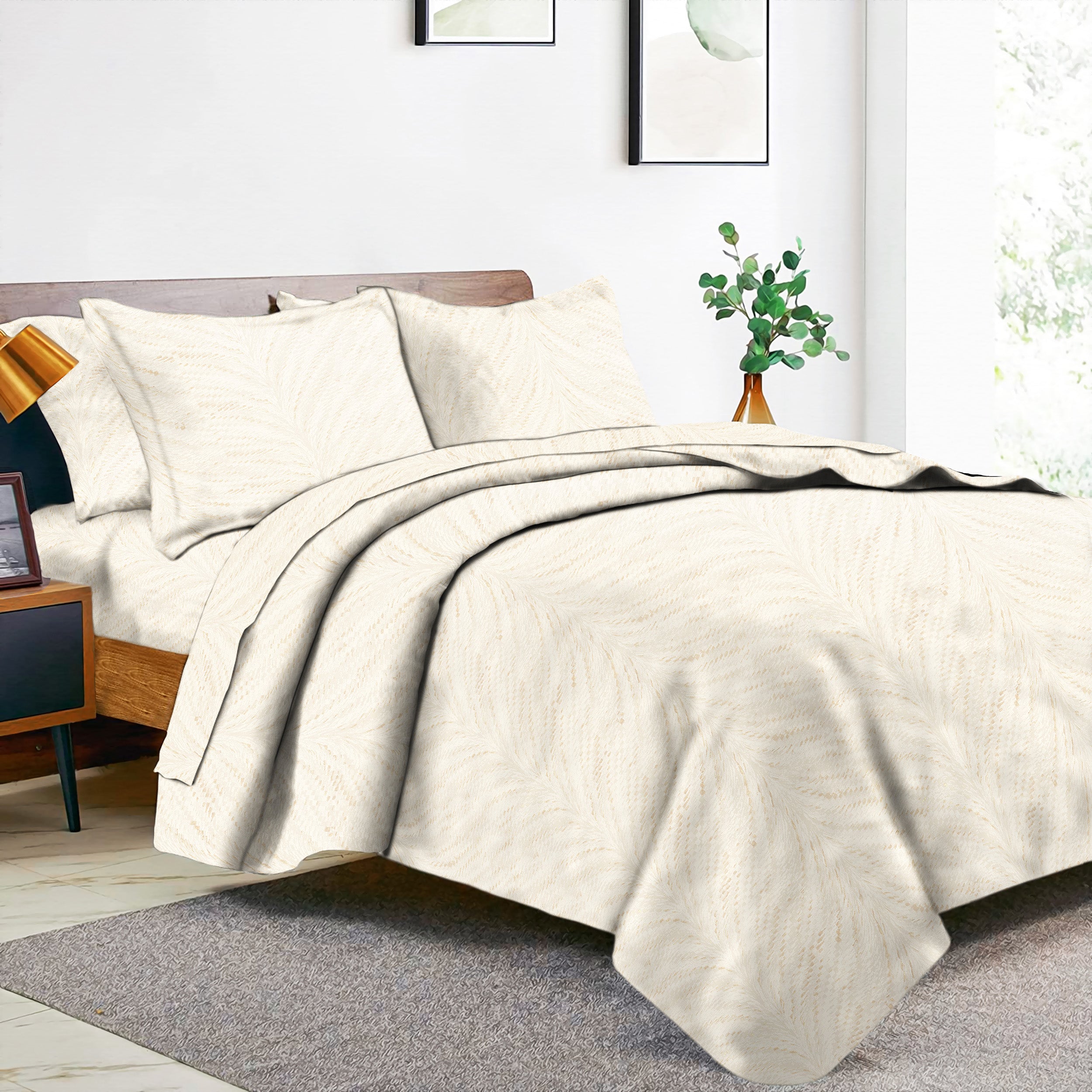 Luxor Natural Bedcover for Double Bed with 2 PillowCovers King Size (104" X 90")