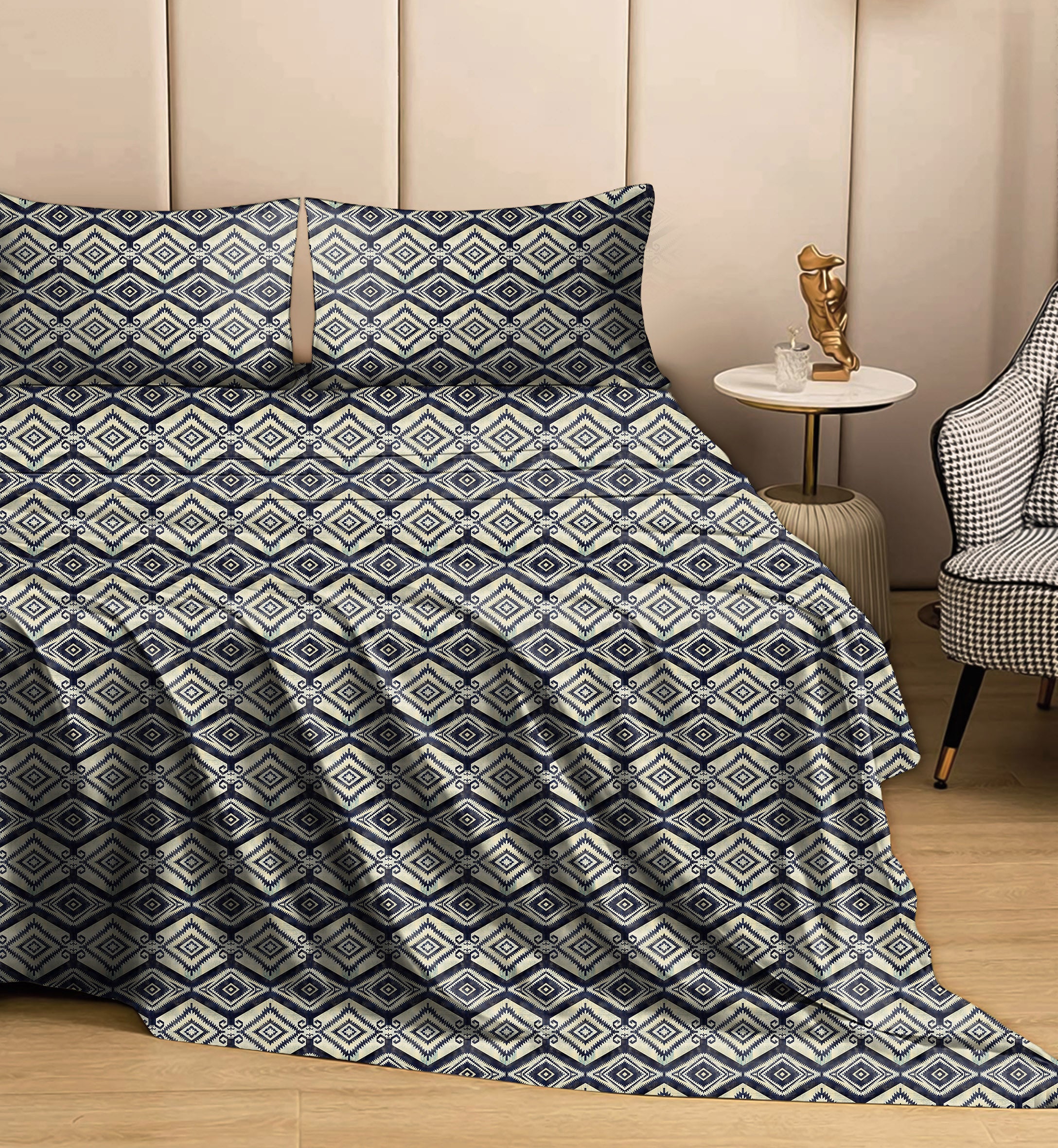 Madrid Navy Bedcover for Double Bed with 2 PillowCovers King Size (104" X 90")