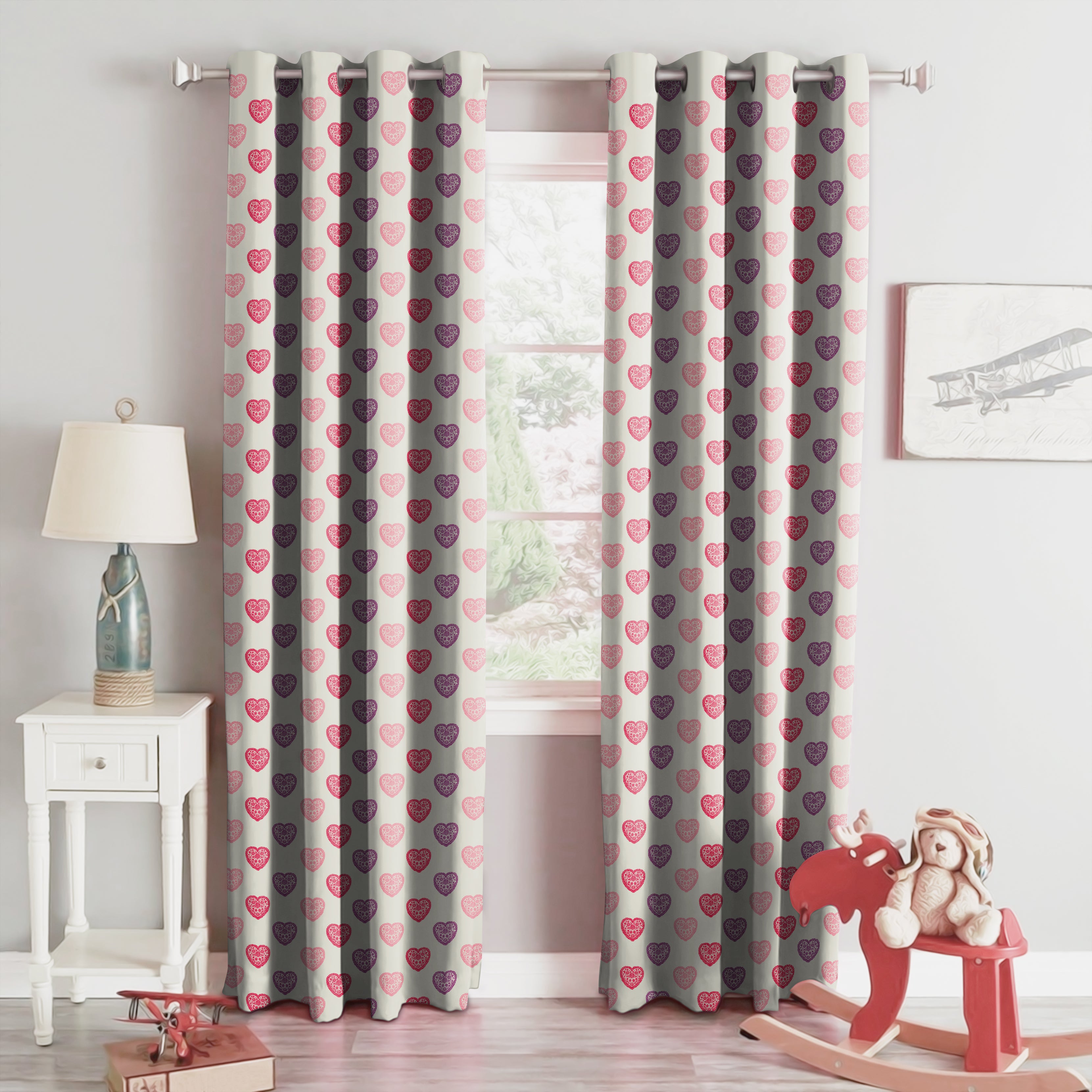 HEARTS OFF WHITE BLACKOUT CURTAIN