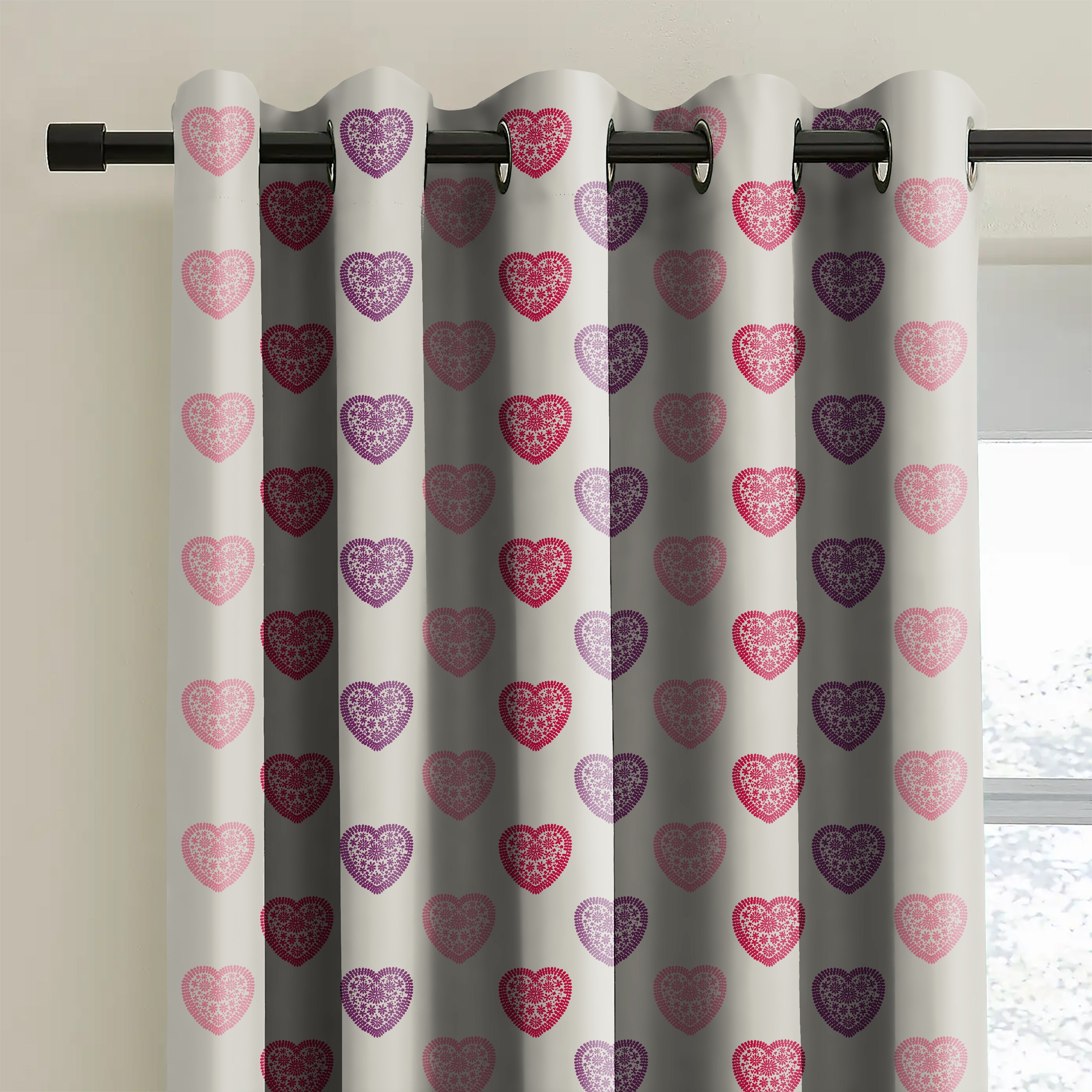 HEARTS OFF WHITE BLACKOUT CURTAIN