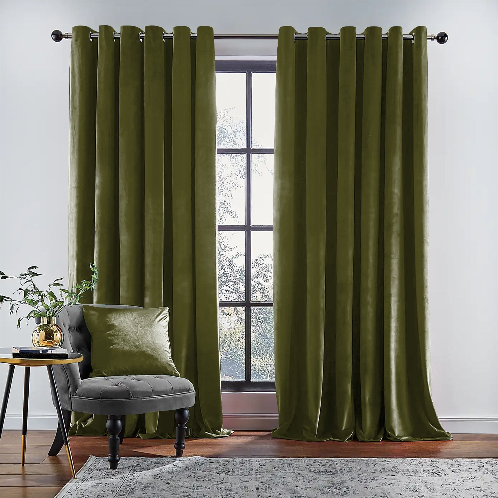 RAINBOW VELVET OLIVE CURTAINS
