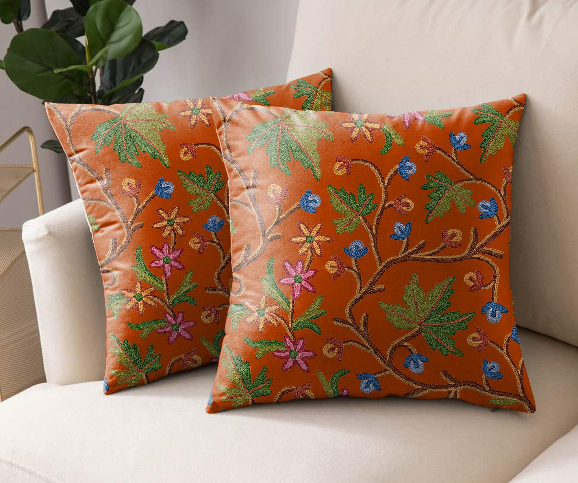 VAROSKI KASHMIRI ORANGE DIGITAL PRINTED CUSHION COVER (Pack of 2)