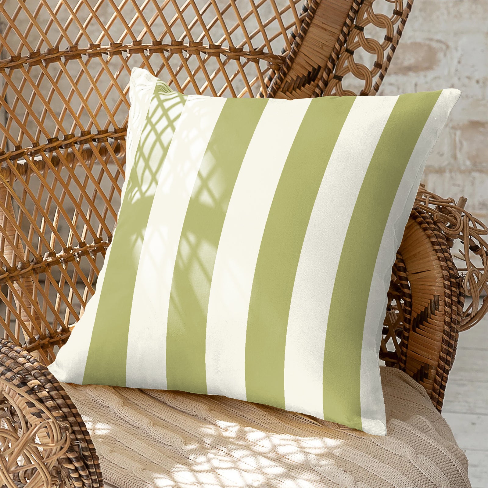 SPRING GALLERY BIG STRIPE OLIVE GREEN DIGITAL PRINTED CUSHION COVER (Pack of 2)