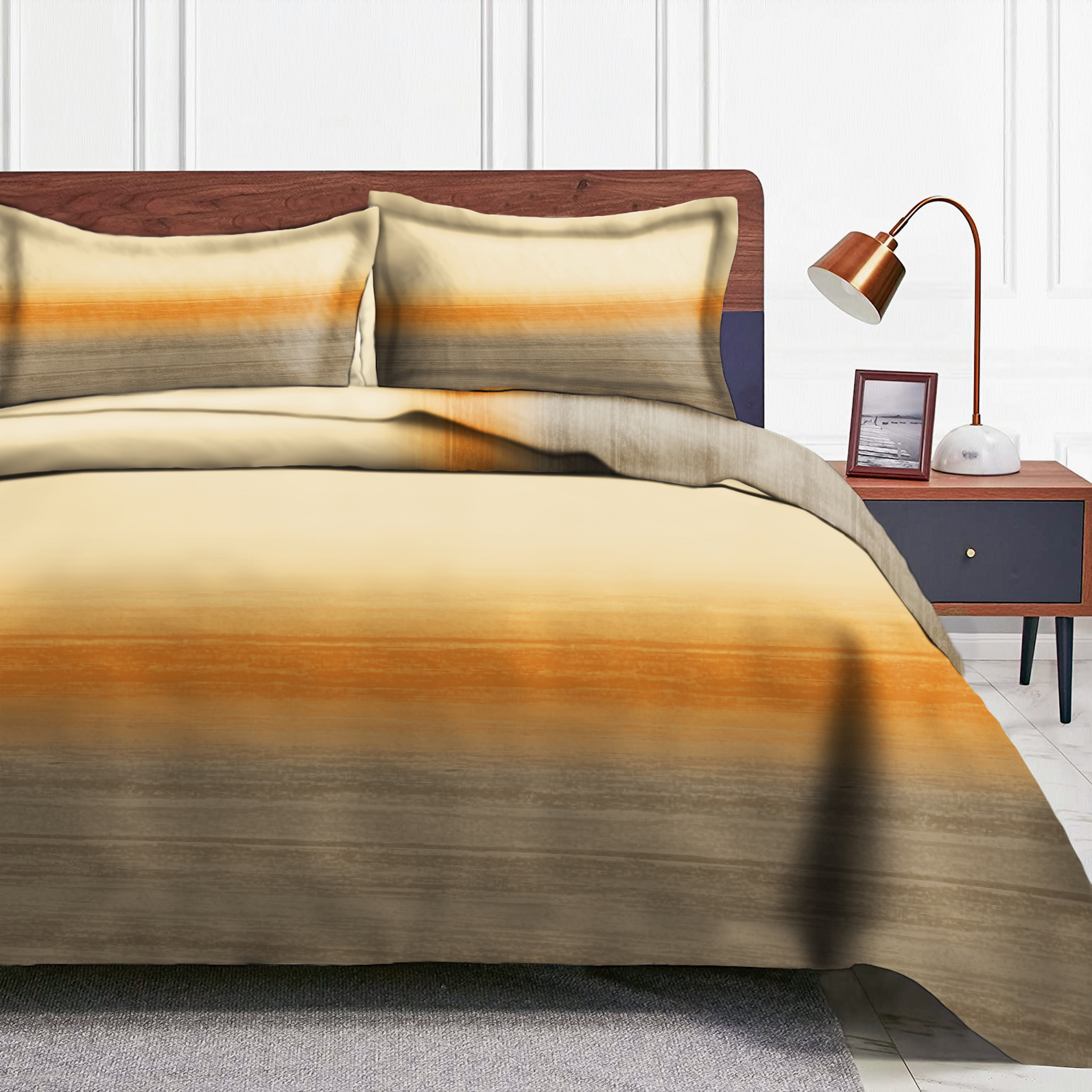 Romano Orange Bedcover for Double Bed with 2 PillowCovers King Size (104" X 90") Bedspread Premium Sheeting for Bed