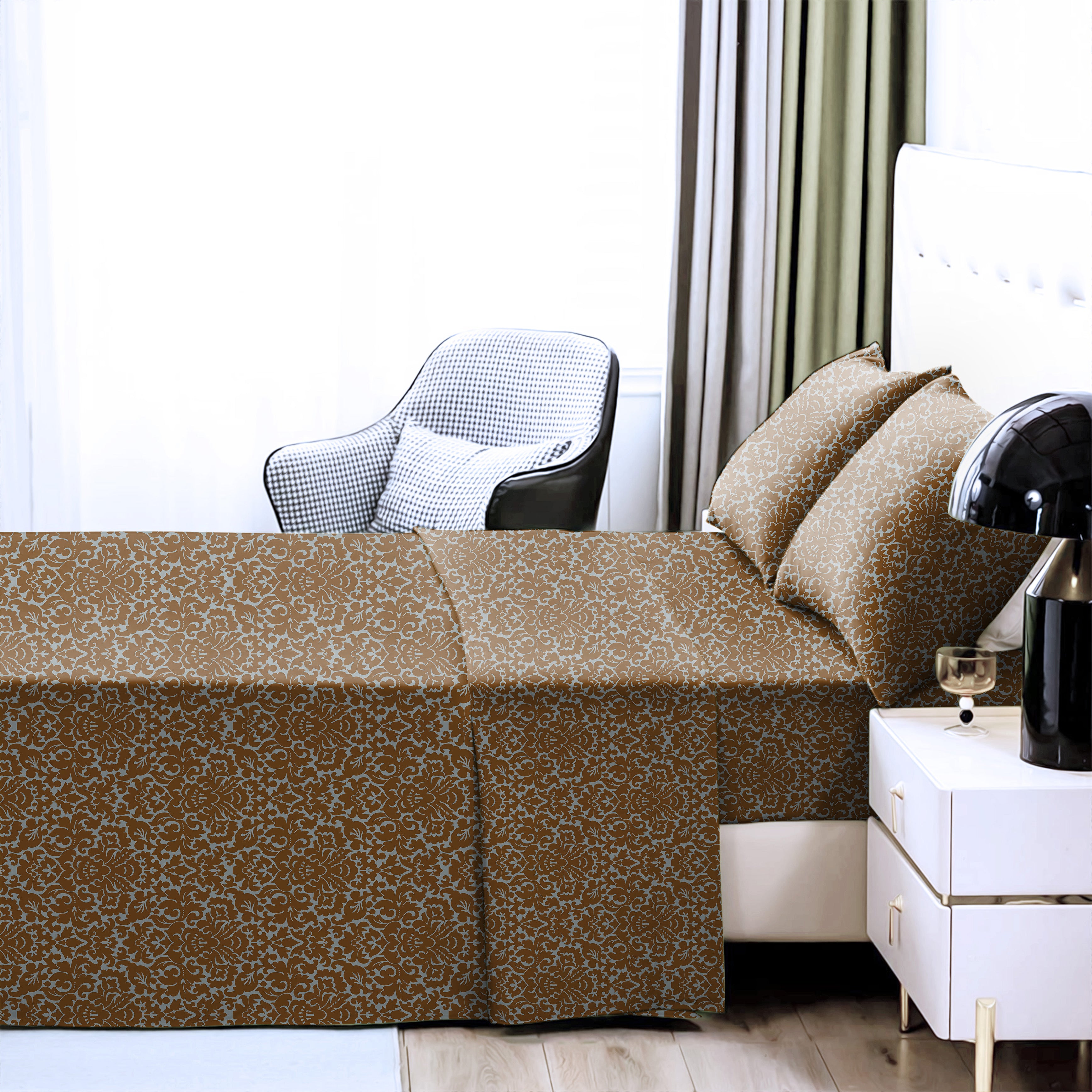 Casableu Microfiber Sydney Otter Brown Bedcover for Double Bed with 2 Pillow Covers King Size (104" X 90")