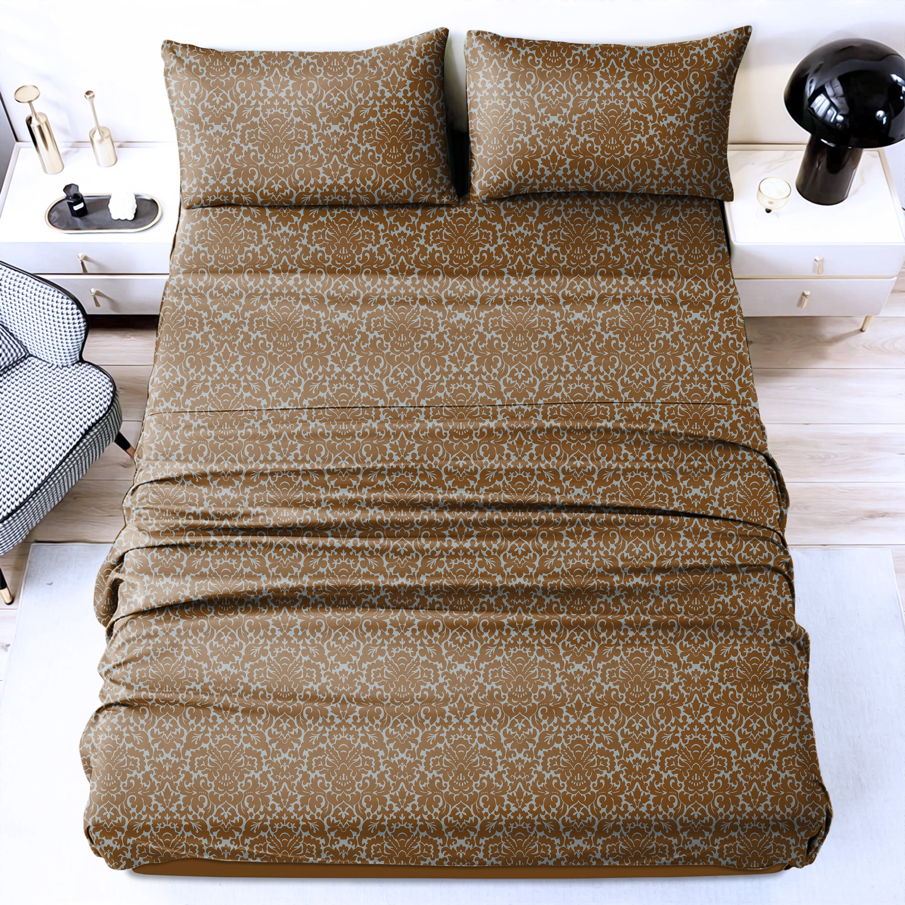 Casableu Microfiber Sydney Otter Brown Bedcover for Double Bed with 2 Pillow Covers King Size (104" X 90")
