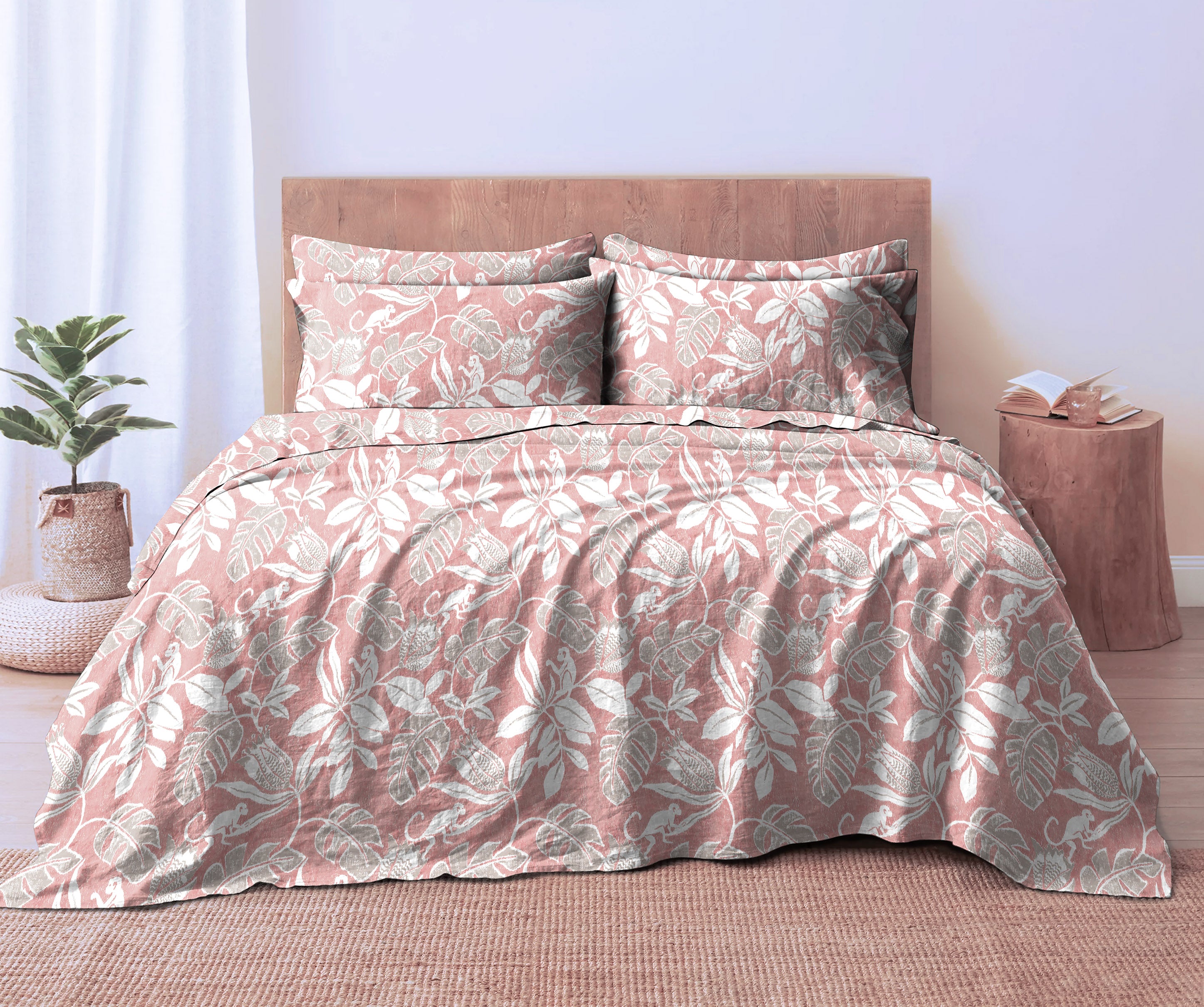 SAVANNA PINK BEDCOVER FOR DOUBLE BED WITH 2 PILLOWCOVERS KING SIZE (104" X 90")