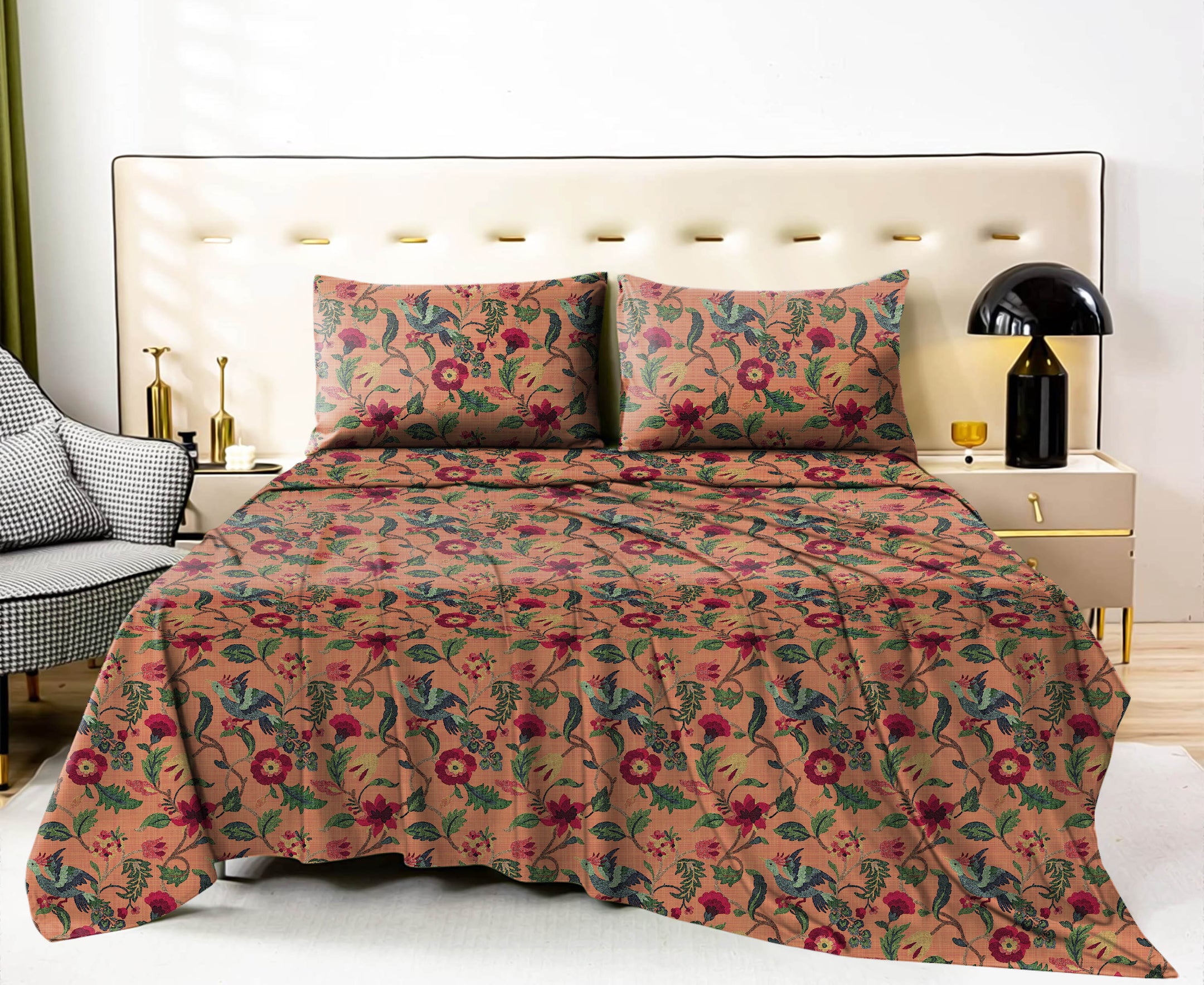 Cabal Peach Bedcover for Double Bed with 2 PillowCovers King Size (104" X 90")