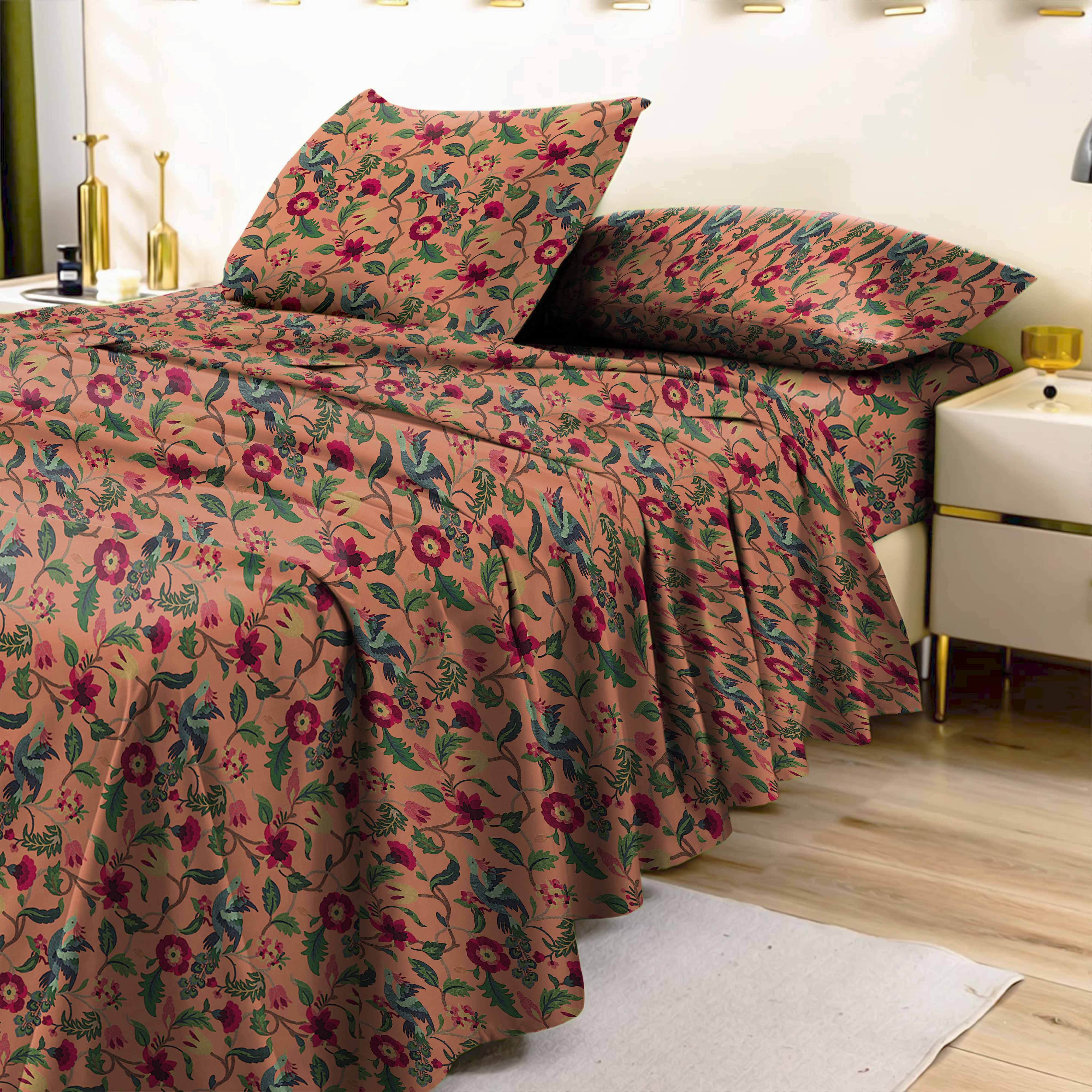 Cabal Peach Bedcover for Double Bed with 2 PillowCovers King Size (104" X 90")