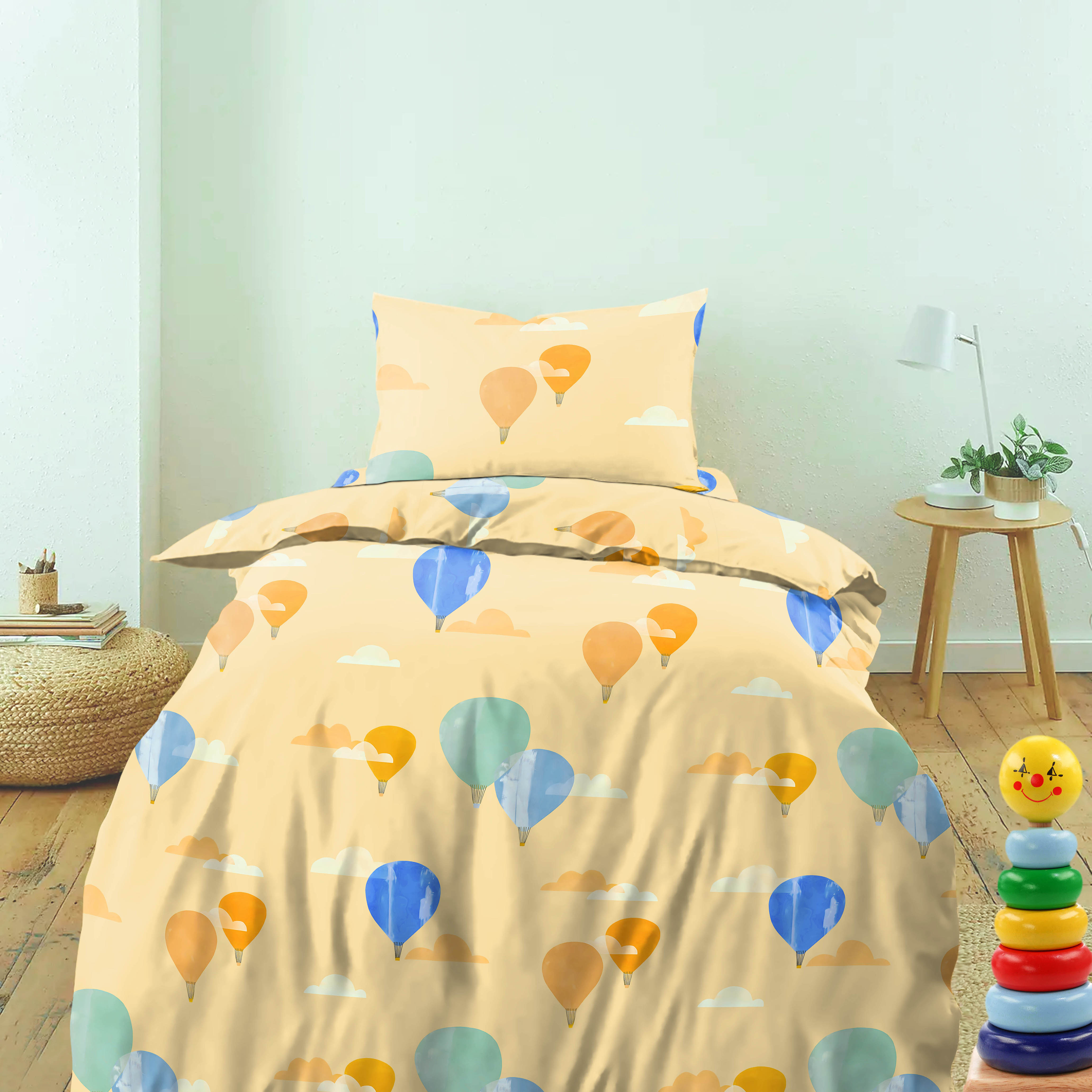 Bedcover Ballon Peach Yellow for Single Bed with  Pillow Covers  King Size (60" X 90")