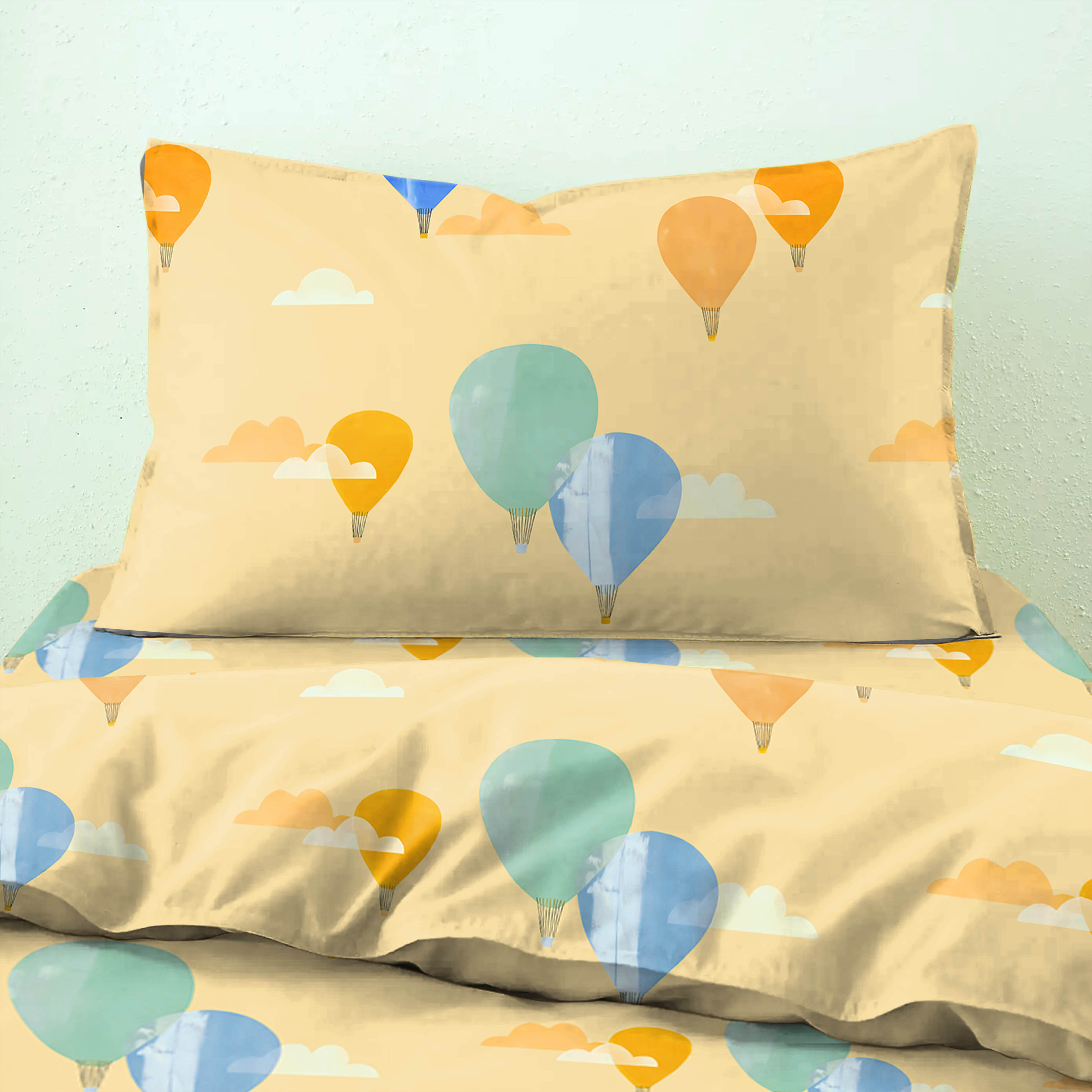 Bedcover Ballon Peach Yellow for Single Bed with  Pillow Covers  King Size (60" X 90")