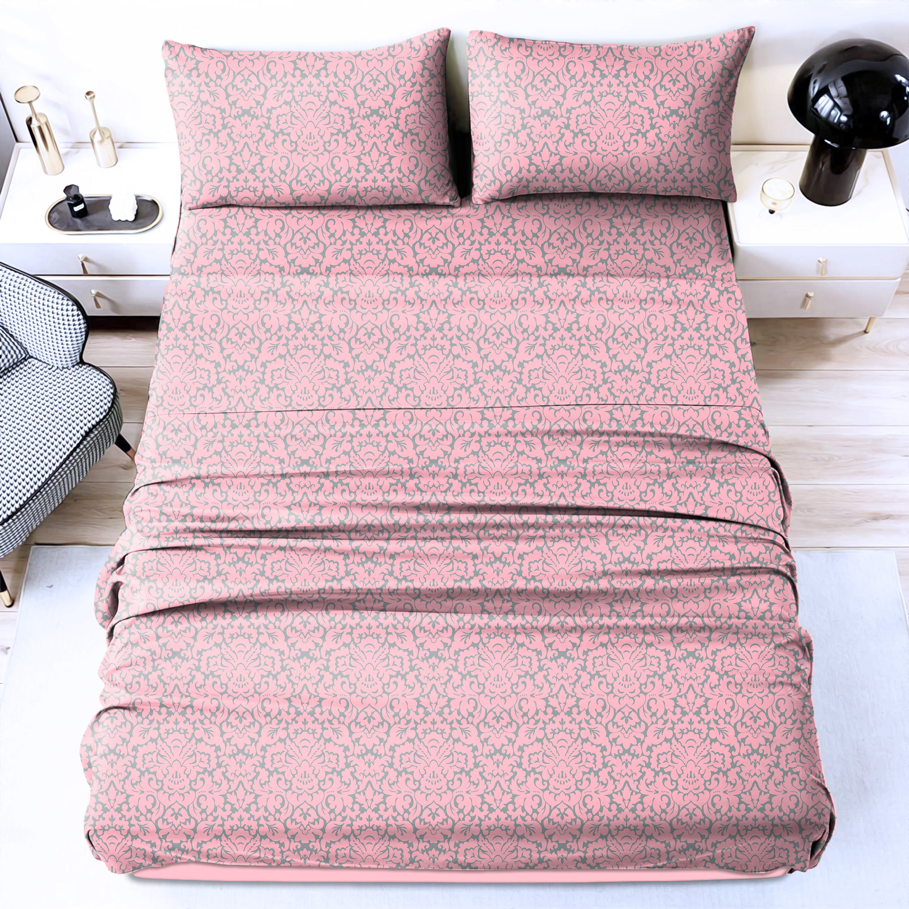 Casableu Microfiber Sydney Pink Bedcover for Double Bed with 2 Pillow Covers King Size (104" X 90")
