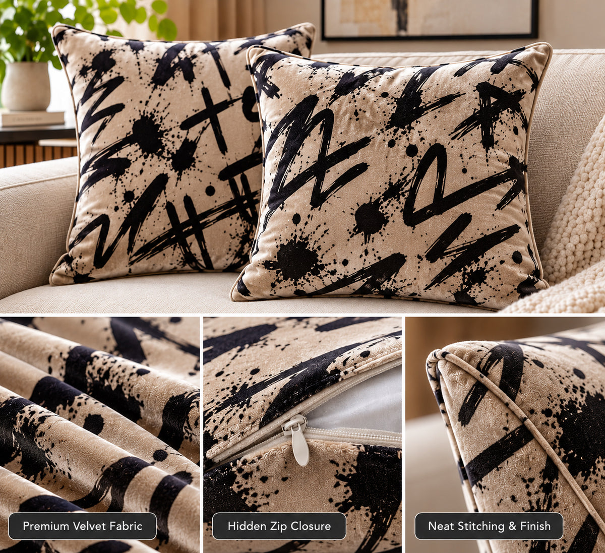 NOIR STROKE CUSHION COVER (Pack of 2)