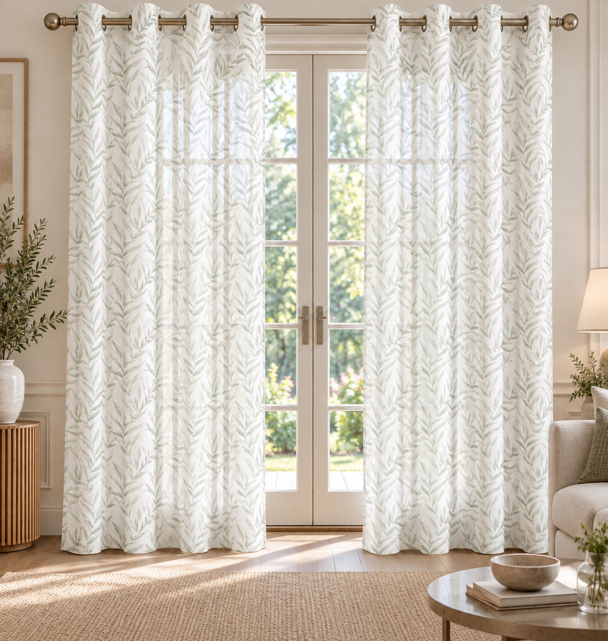 WILLOW MIST LINEN PRINTED SHEER CURTAIN