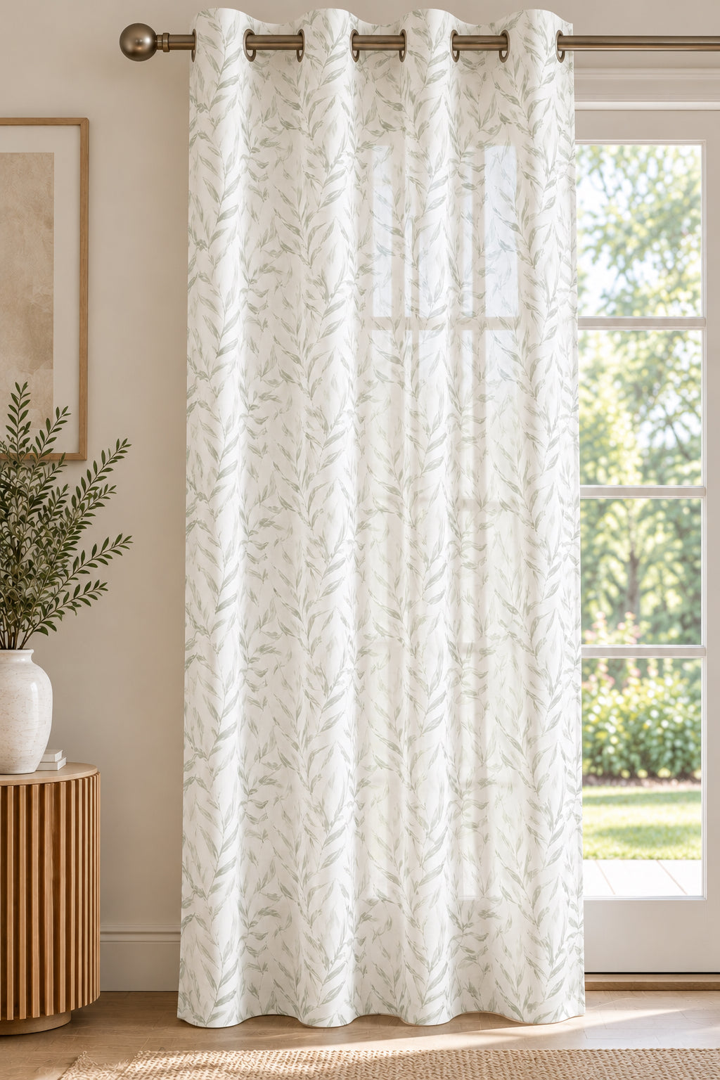 WILLOW MIST LINEN PRINTED SHEER CURTAIN