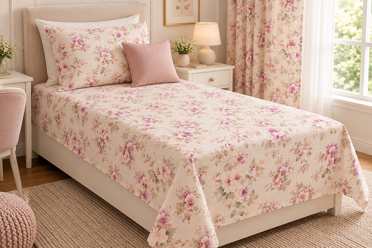 BLUSH GARDEN BEDSHEET WITH PILLOWCOVER