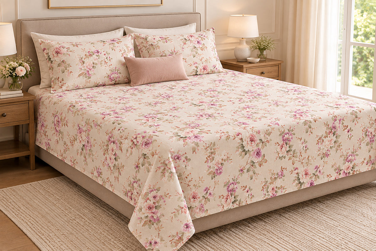 BLUSH GARDEN BEDSHEET WITH PILLOWCOVER