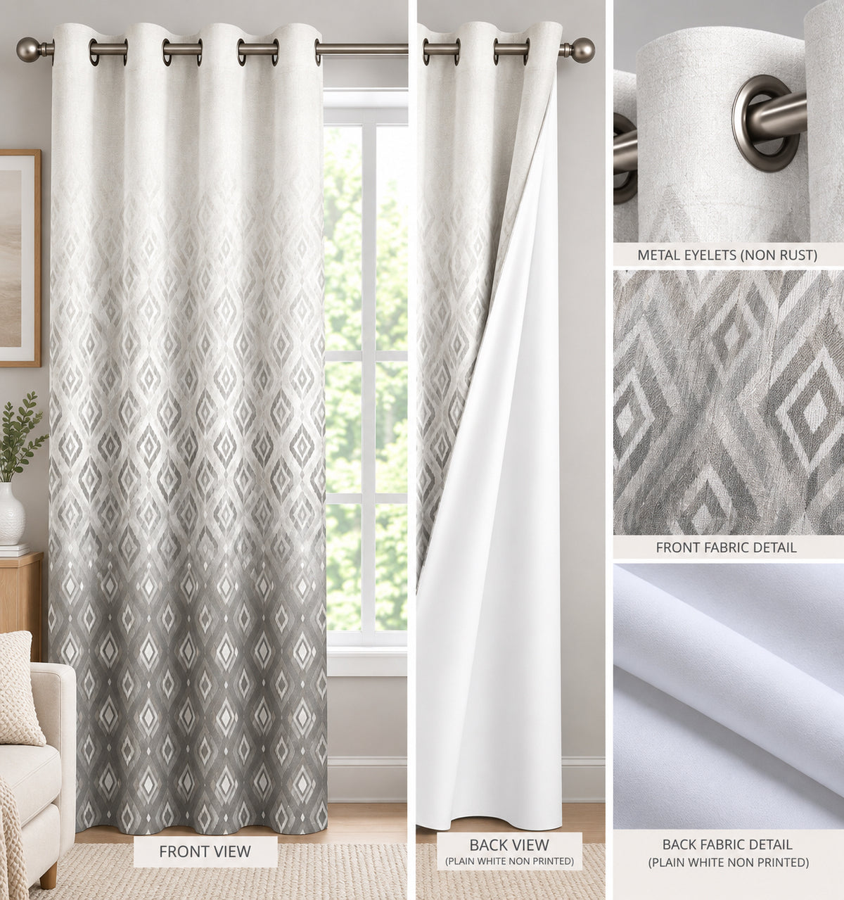 KENORA GREY PRINTED CURTAIN