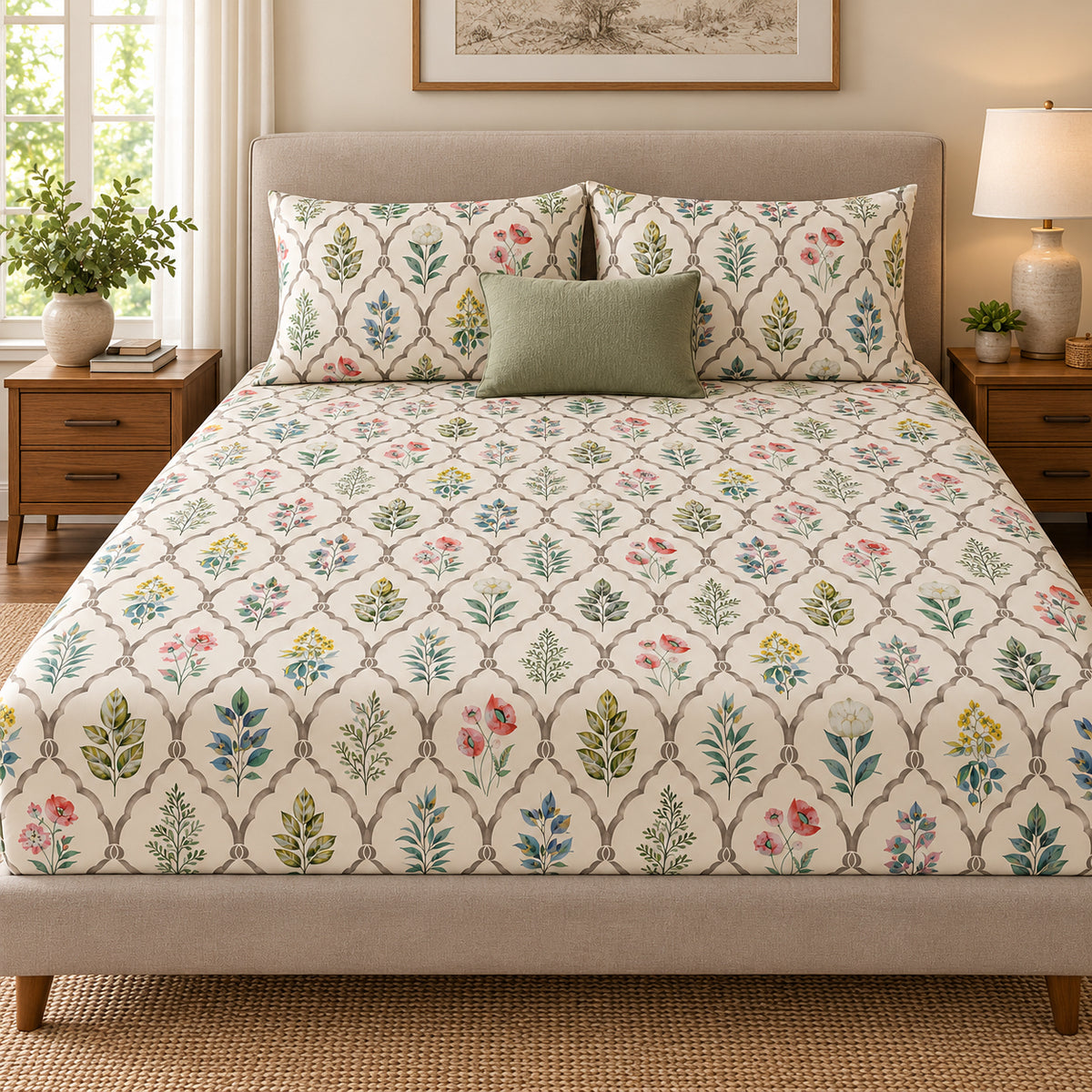 BOTANICAL TRELLIS BEDSHEET WITH PILLOWCOVER