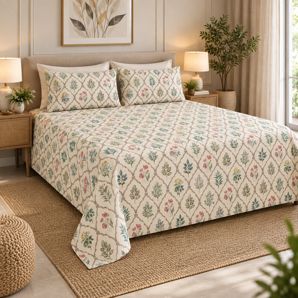 BOTANICAL TRELLIS BEDSHEET WITH PILLOWCOVER
