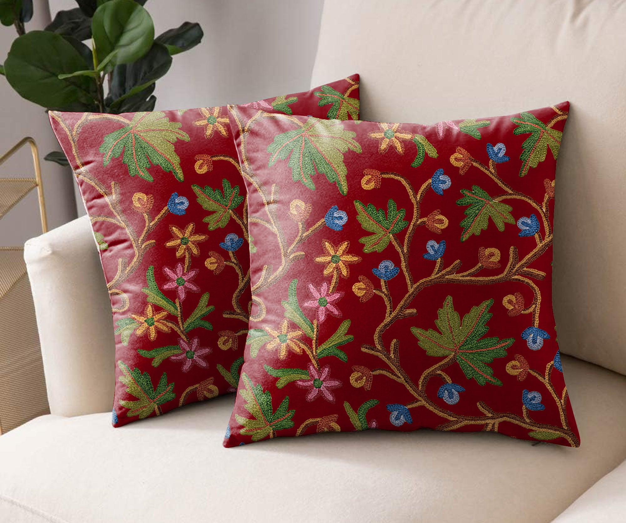VAROSKI KASHMIRI RED DIGITAL PRINTED CUSHION COVER (Pack of 2)