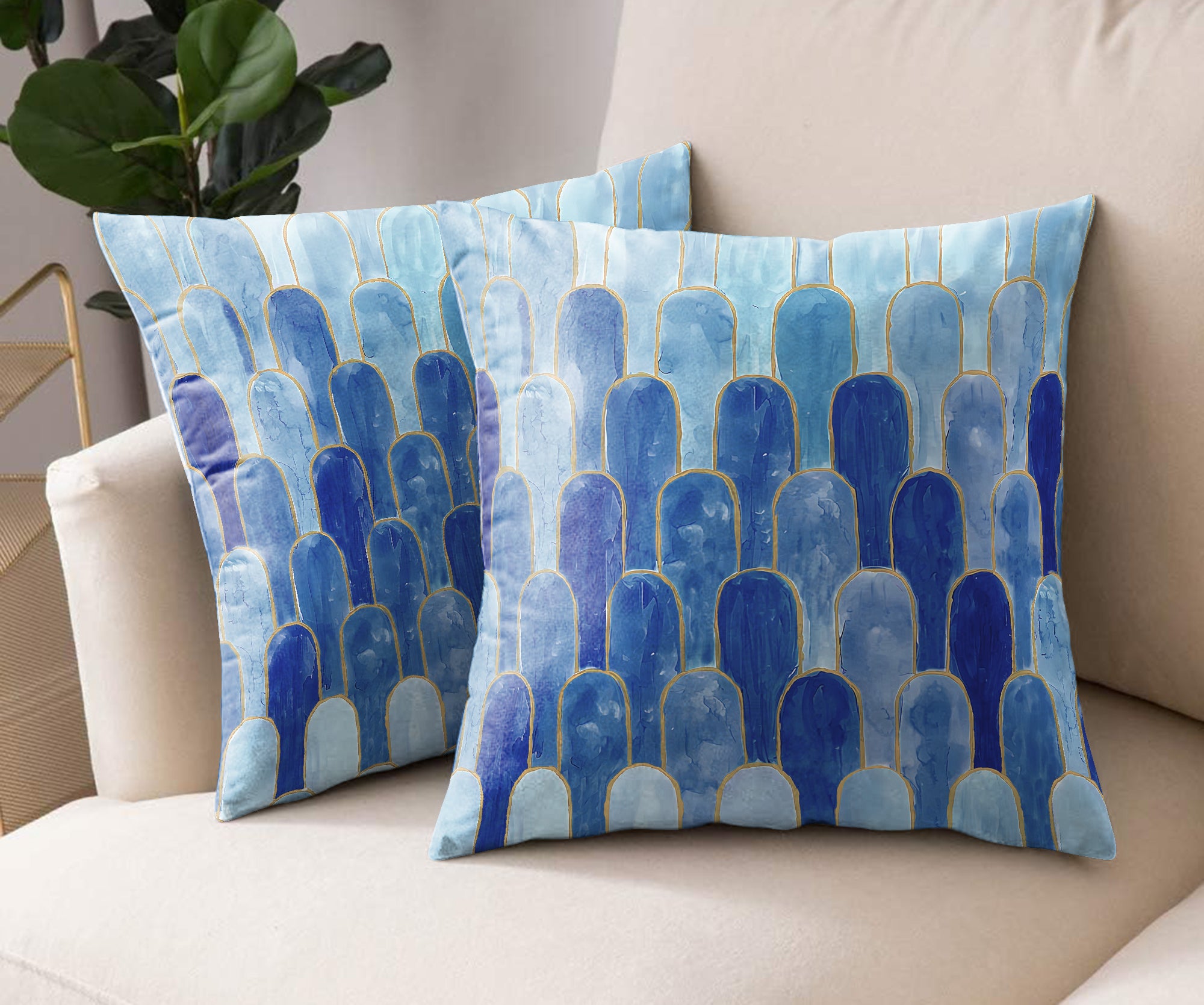 NICOBAR ROYAL BLUE DIGITAL PRINTED CUSHION COVER (Pack of 2)