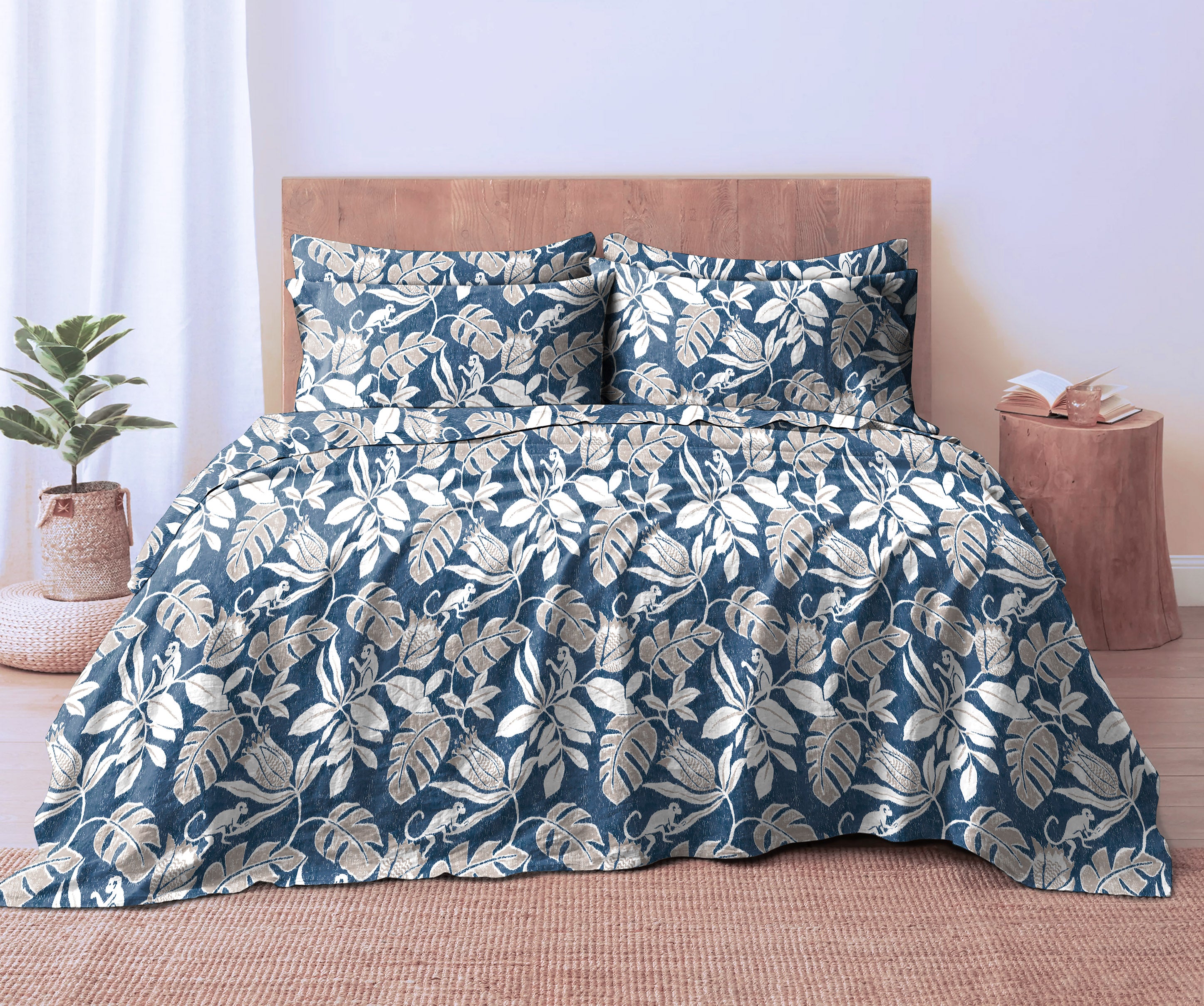 SAVANNA ROYALBLUE BEDCOVER FOR DOUBLE BED WITH 2 PILLOWCOVERS KING SIZE (104" X 90")