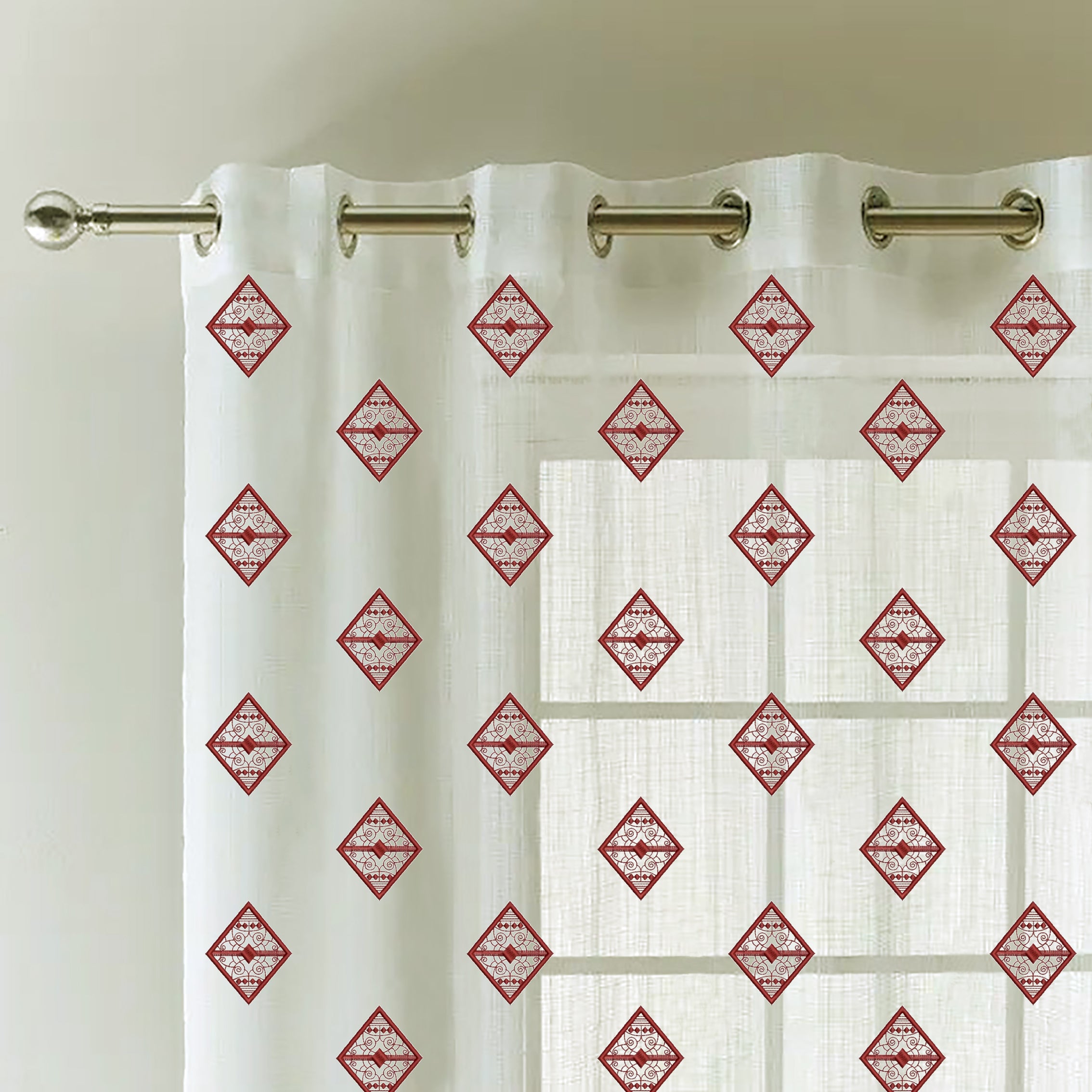 DIAMONDS RED DIAMOND SHEER CURTAIN