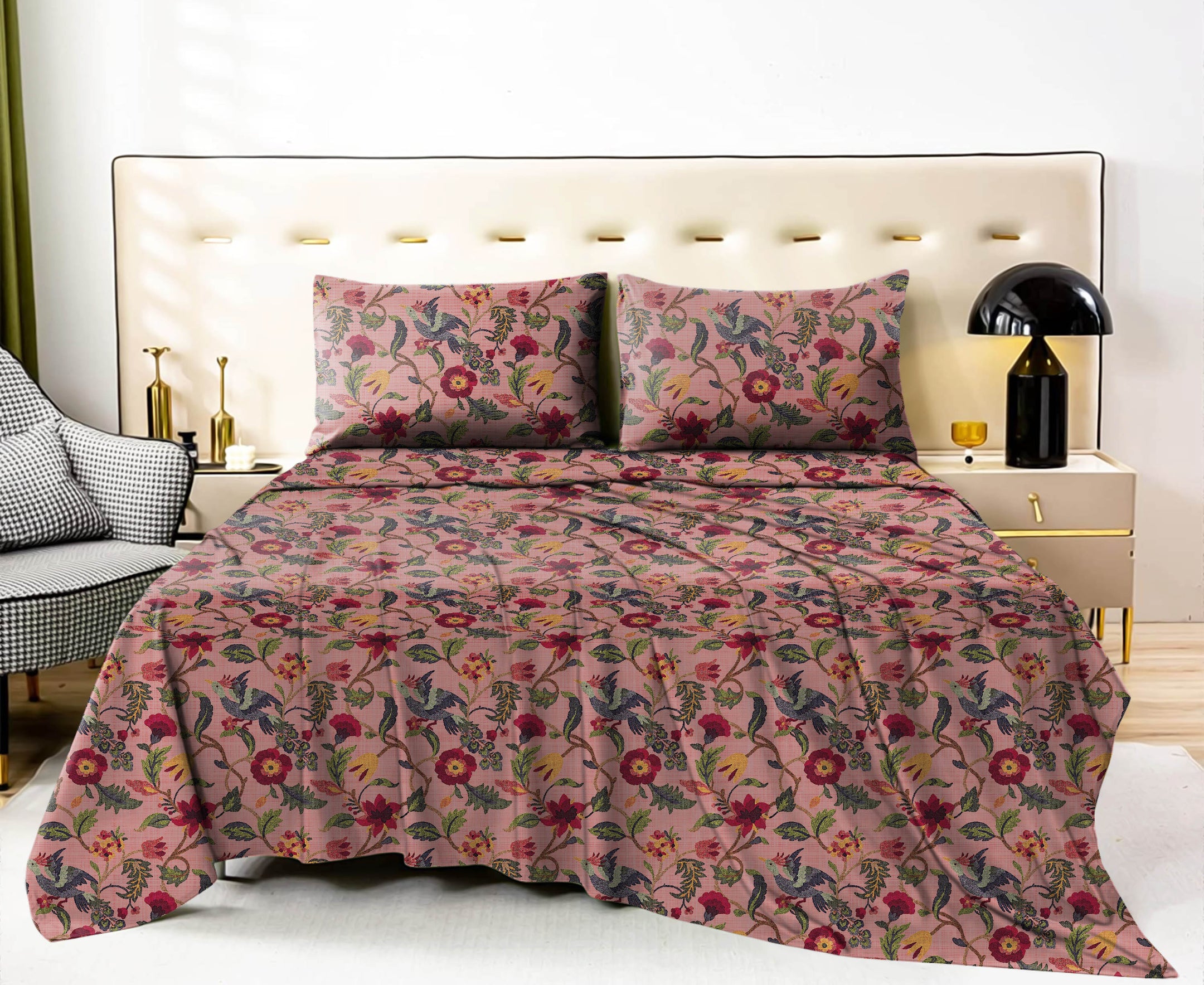 Cabal  Rose Bedcover for Double Bed with 2 PillowCovers King Size (104" X 90")