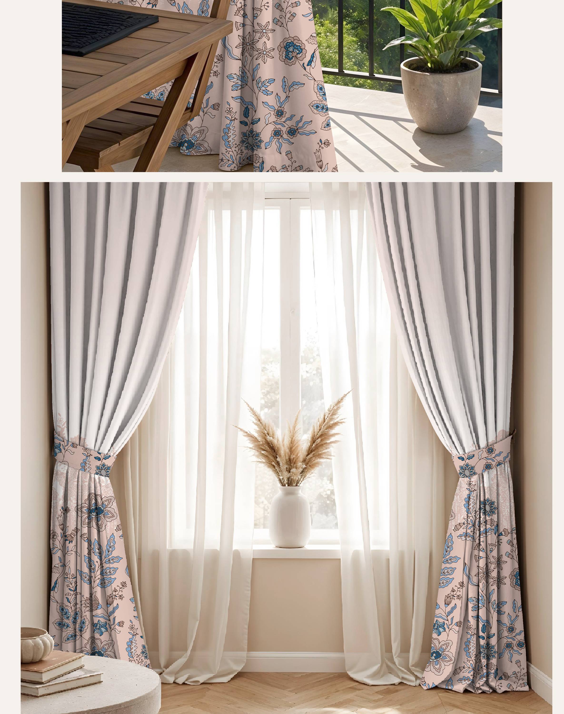 ELARA ROSE BEIGE PRINTED ROOM DARKENING CURTAIN